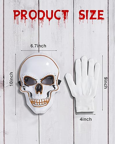 Miniatura 3 de Sumind Máscara de Halloween LED de esqueleto, máscara de hacker de la purga, máscara de miedo que brilla en la oscuridad, máscara para fiesta de