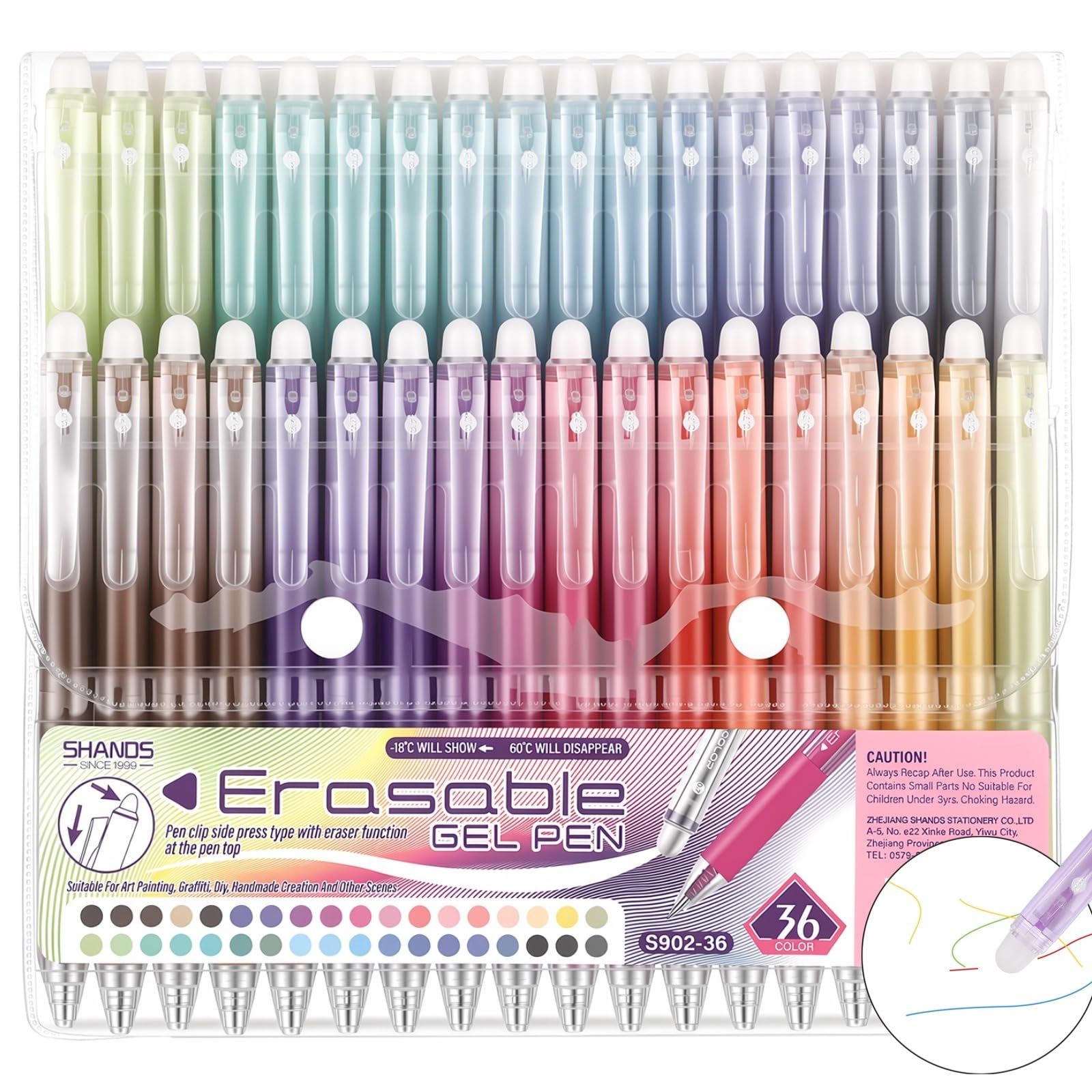Generisch 36 penne gel cancellabili retrattili, punta fine da 0,7 mm, multicolore, tecnologia termosensibile con gomma, per disegno, scrittura, pittura, appunti