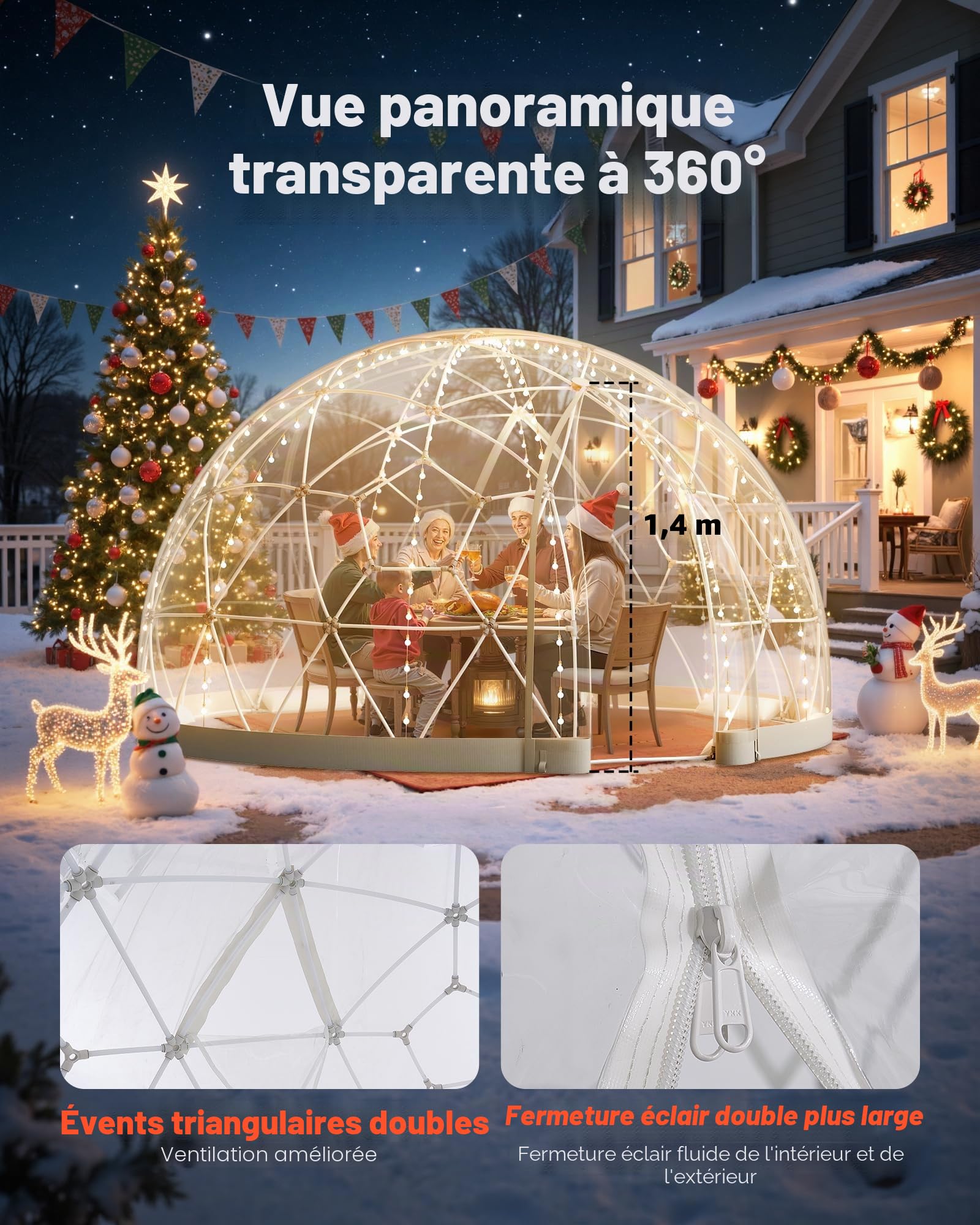 VEVOR Tente à Bulle Dôme, 2,9 x 1,7 m, Tente Igloo Bulle Transparente Résistante, 2 à 4 Personnes, avec Fenêtres pour Extérieur, Camping, Terrasse, Arrière-Cour, Jardin, Fêtes, Anniversaires, Mariage | Serre dôme géodésique en PVC résistant aux intempérie