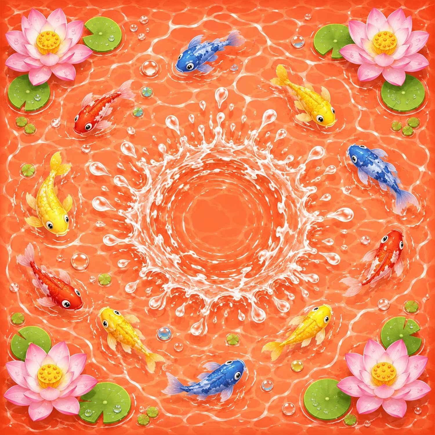 Lukery Mahjong Mat Non-Slip, Koi Lotus Flower (Orange,19.7x19.7'')