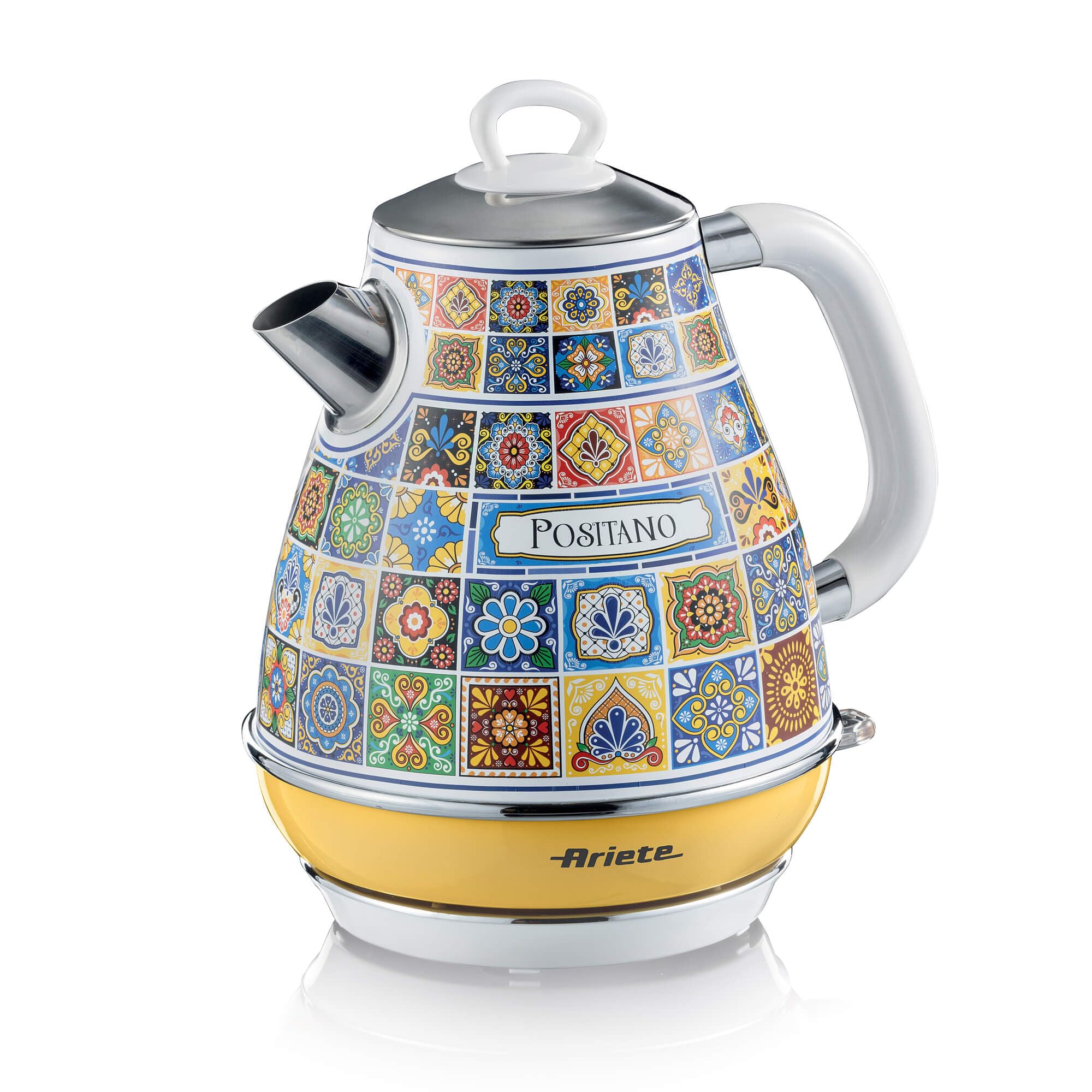 Ariete Positano 1.7 Litre Jug Kettle, Painted Steel Retro Italian Tile Design, Anti Scale Filter, 360 Degree Rotating Base