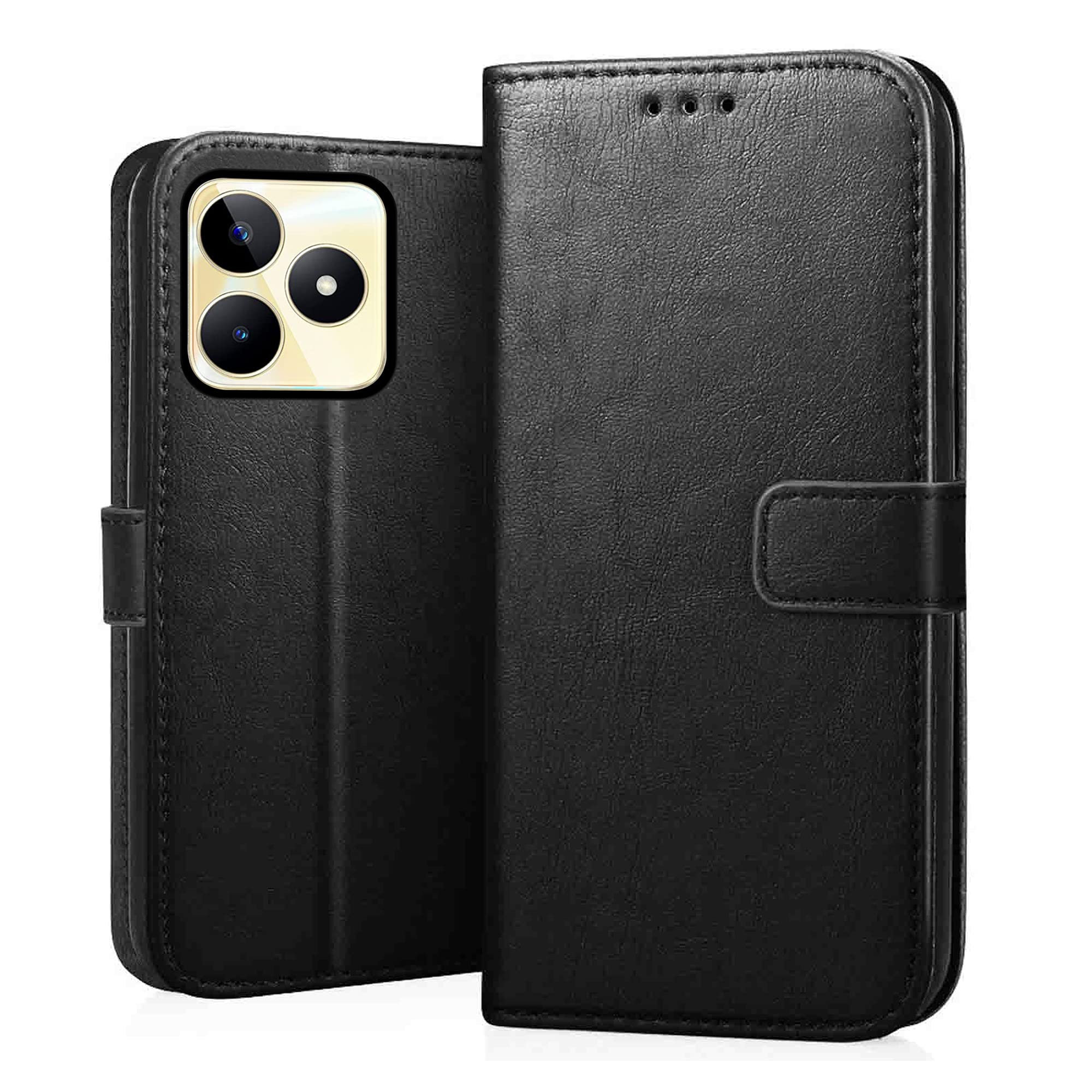 CEDO Realme C53 / C51 / Realme Narzo N53 (4G) Flip Cover | Leather Finish | Inside Pockets & Inbuilt Stand | Shockproof Wallet Style Magnetic Closure Back Case Flipcover (Black) (B0C6MJBK1W) Amazon Price History, Amazon Price Tracker
