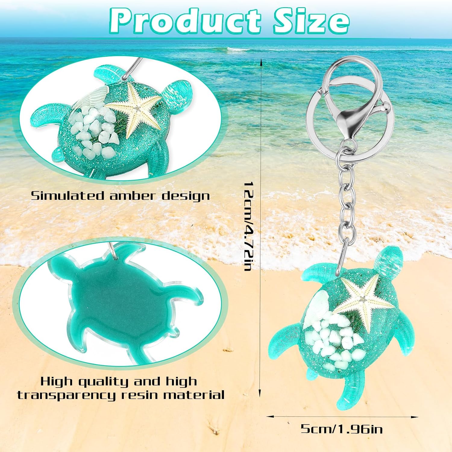 Sea Turtle Keychain, Travel Beach Keyring with Clasp Purse Charm Ocean Animals Car Bag Key Chain Birthday Gift for Turtle Lovers(Green)