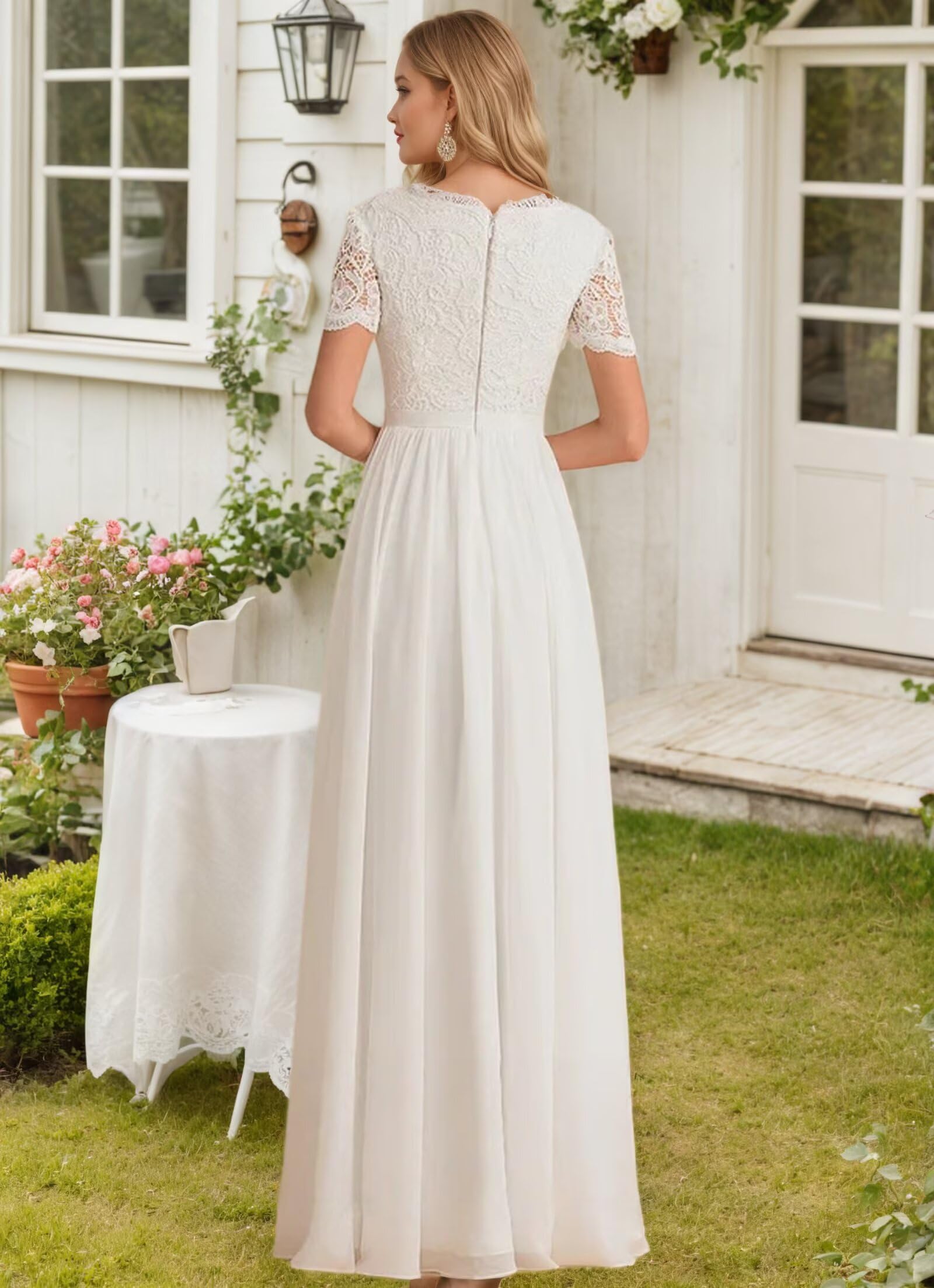 JAEDEN Vintage Brautkleid mit Ärmel Boho Hochzeitskleider Schlicht Standesamt Braut Kleider