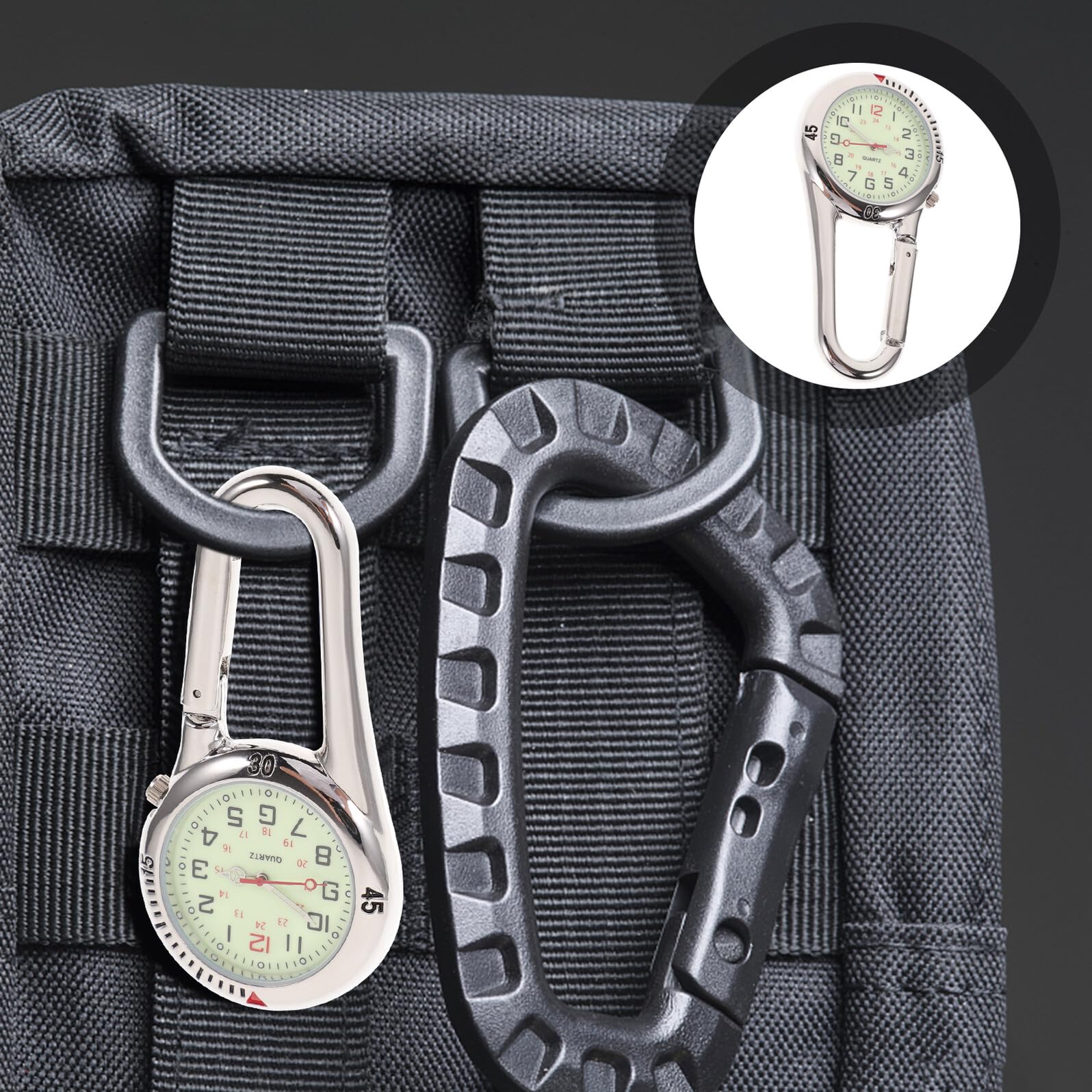 Holibanna Leuchtende Clip On Karabineruhr 2 Stück aus Edelstahl Silber