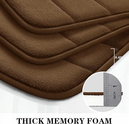 Miniatura 6 de BYSURE Juego de 3 tapetes de baño de espuma viscoelástica color marrón, antideslizantes, extra suaves, absorbentes, lavables a máquina y secos para