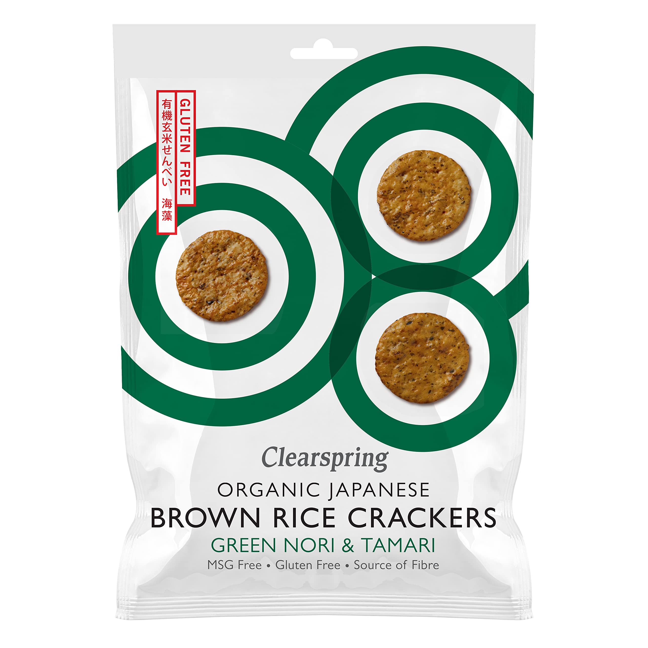 Clearspring Organic Japanese Brown Rice Crackers | Green Nori & Tamari | 40g | Gluten Free | High in Fibre | Vegan | Great Taste Awards