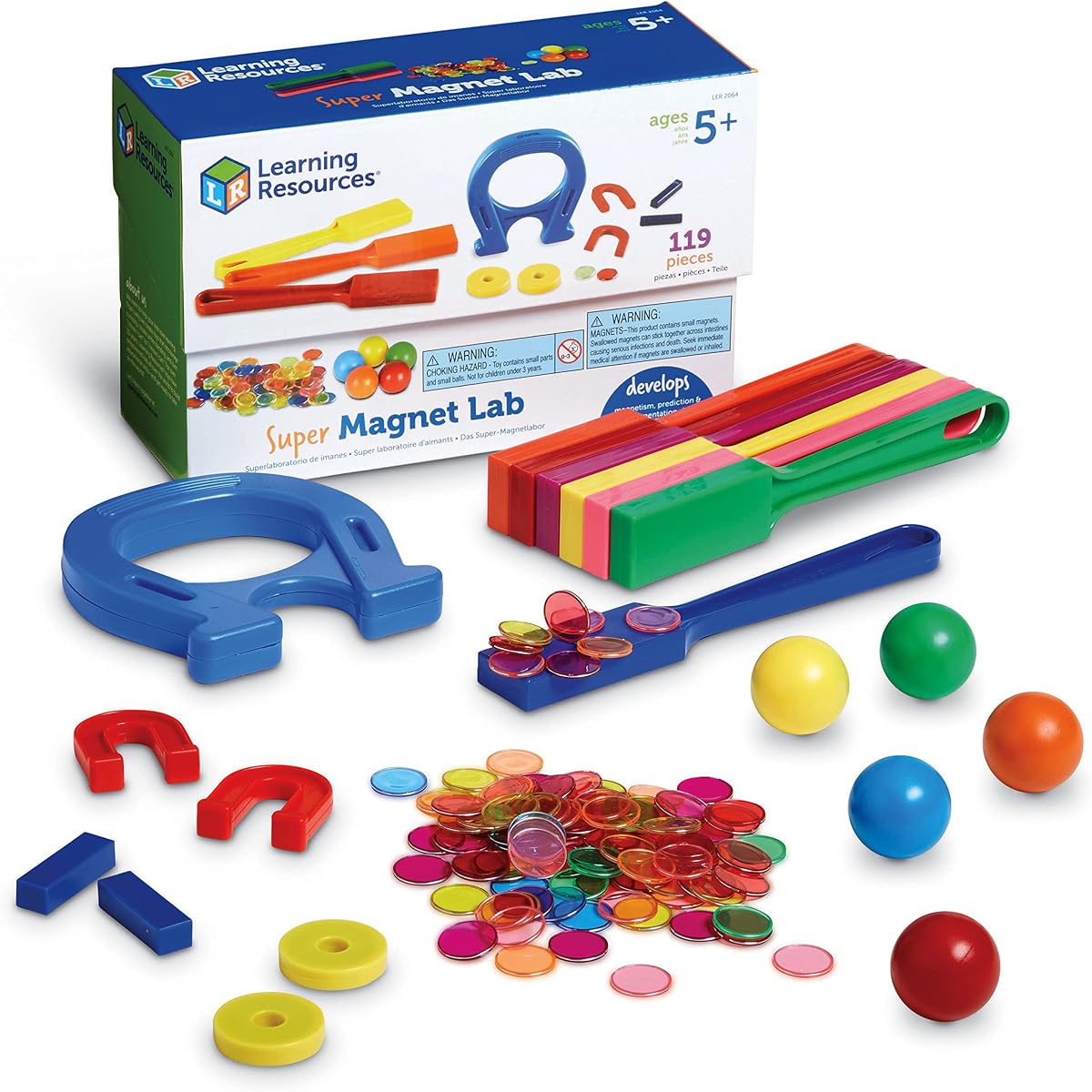 Super Magnet Lab Kit - 119 Pieces, Ages 5+, STEM ,Toys for Kindergartner, Science Learning Activities for Kids,Back to School Supplies,Teacher Supplies