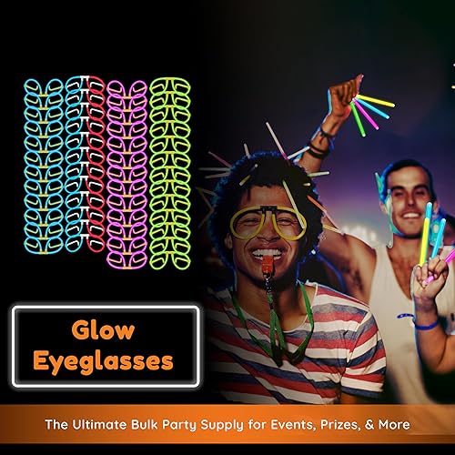 Miniatura 2 de Glow Fever Gafas que brillan en la oscuridad para fiesta, 50 lentes flexibles con conectores, paquete de gafas brillantes para concierto, Halloween