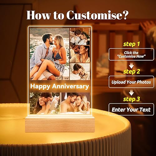 Miniatura 3 de Marcos de fotos personalizados con foto, marco de fotos personalizado con luz nocturna, marco de fotos personalizado, aniversario, cumpleaños, día