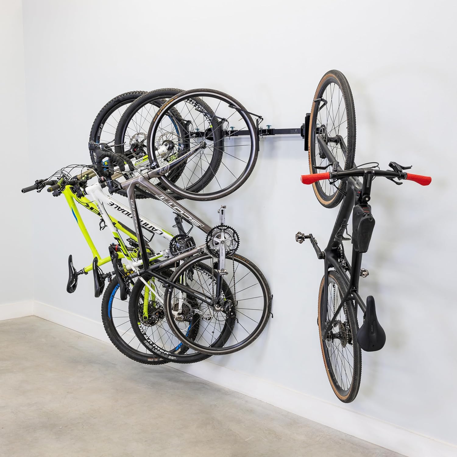Teal Triangle G-Swivel Wall Mount Bike Rack for Garage - Premium Bicycle Stand & Hanger - Adjustable Bike Hanger for Garage with Rotating Hooks - Indoor Bicycle Rack System for 4 Bikes