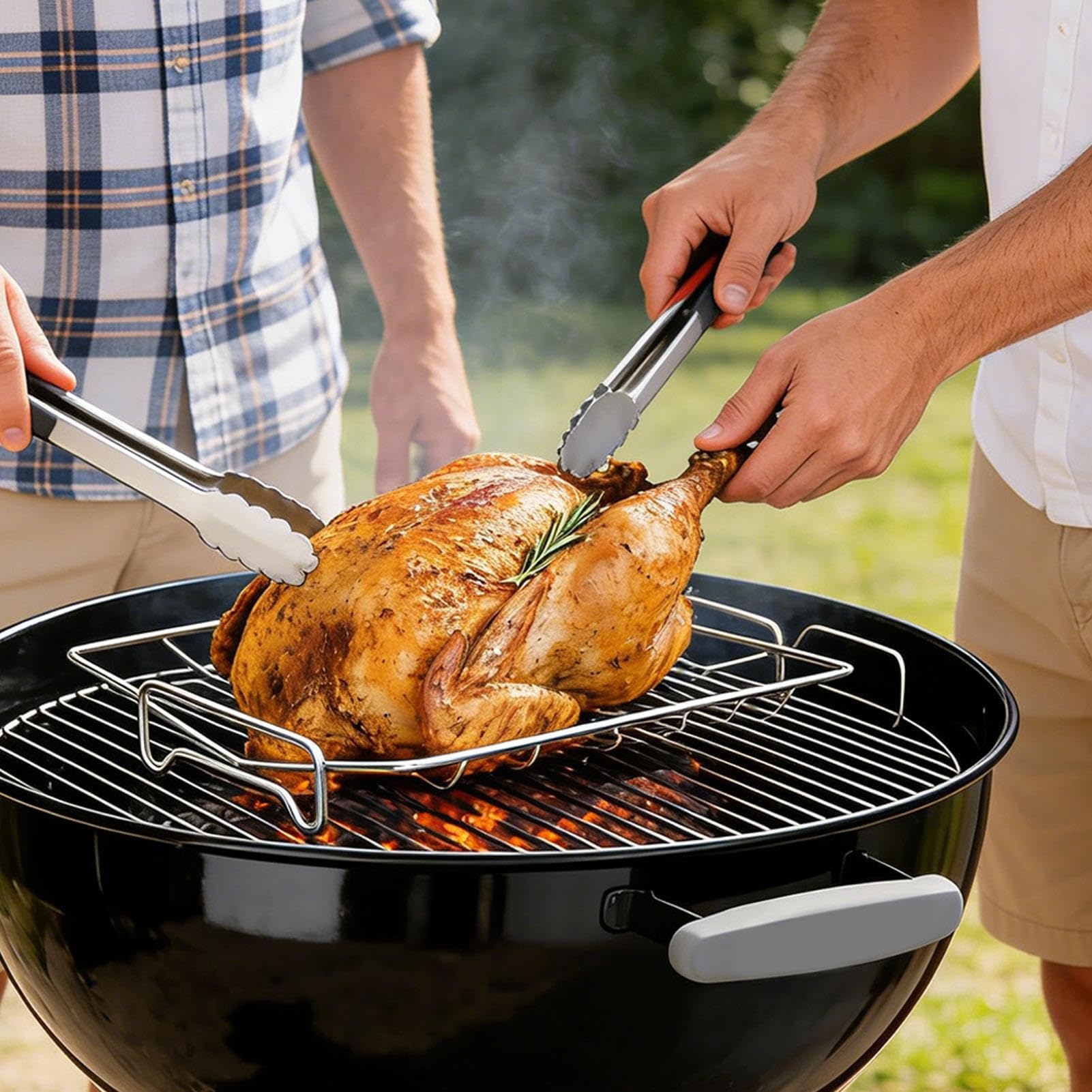 Nieprzywierający stalowy grill do pieczenia – akcesoria do grilla do pieczenia kurczaka, na kemping, gotowanie na świeżym powietrzu, grillowanie mięsa, idealne dla entuzjastów grillowania.