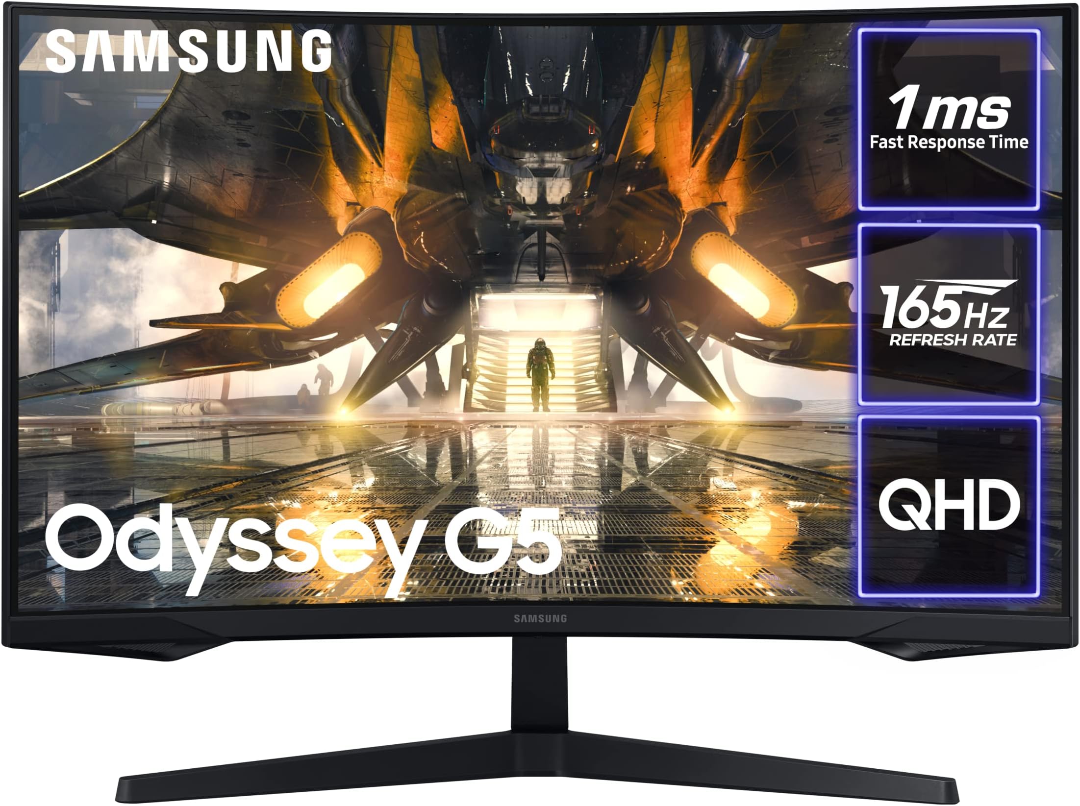Samsung Odyssey LS27AG550EUXXU 27" AG550 1000R QHD Curved Gaming Monitor - 165Hz, 1ms, 2560 x 1440p QHD, Freesync Premium, HDR10, HDMI, Displayport