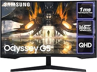 Samsung Odyssey LS27AG550EUXXU 27" AG550 1000R QHD Curved Gaming Monitor - 165Hz, 1ms, 2560 x 1440p QHD, Freesync Premium, HDR10, HDMI, Displayport