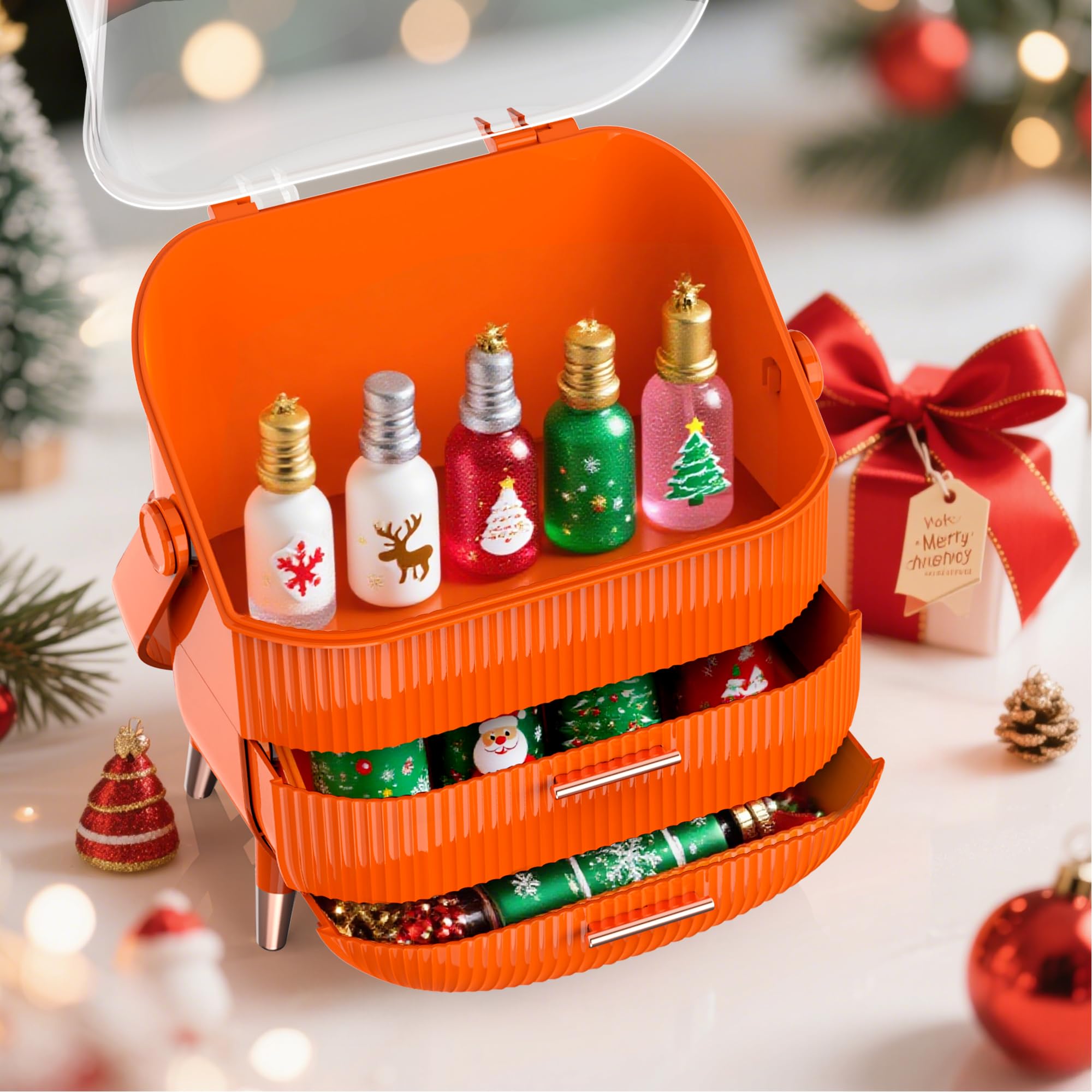 MASSY Egg-Shaped Makeup Storage Box, Portable Vanity Cosmetics Organizer - Orange