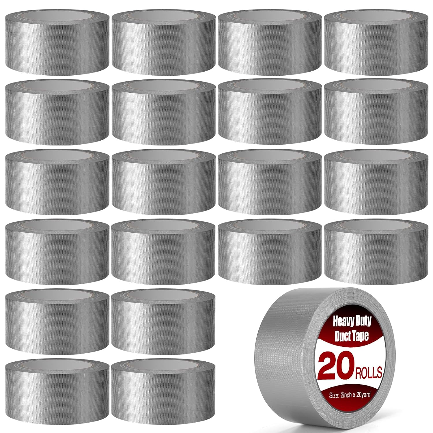 Navona Heavy Duty Duct Tape 20 Pack, 2 Inch x 400 Yards Gray Waterproof Multipurpose Tape, Strong Adhesive No Residue, Easy Tear by Hand for Home & Outdoor Repairs