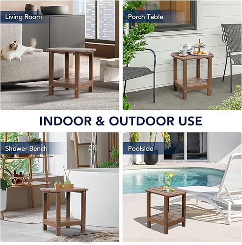 Miniatura 8 de nalone Adirondack Side Table 16.5" Outdoor Side Table HDPE Plastic Double Adirondack End Table Small Table for Patio(Wood)