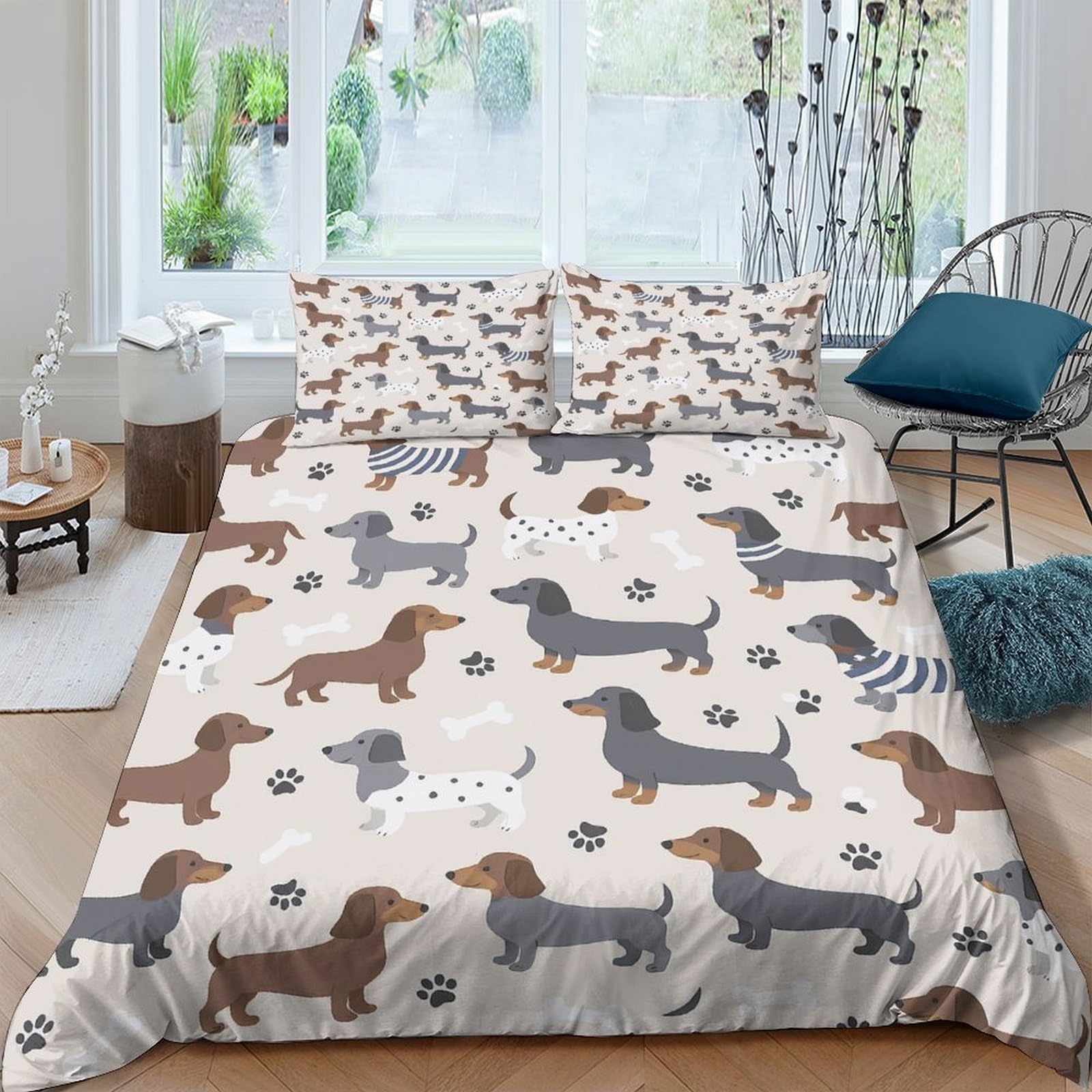 Ctjqhvkz Style-4 3D Printed Dachshund Pattern Fitted Sheet Microfiber Soft Breathable Paw Print Mattress Cover For Bedroom Guest Room Decor Single（135X200cm）