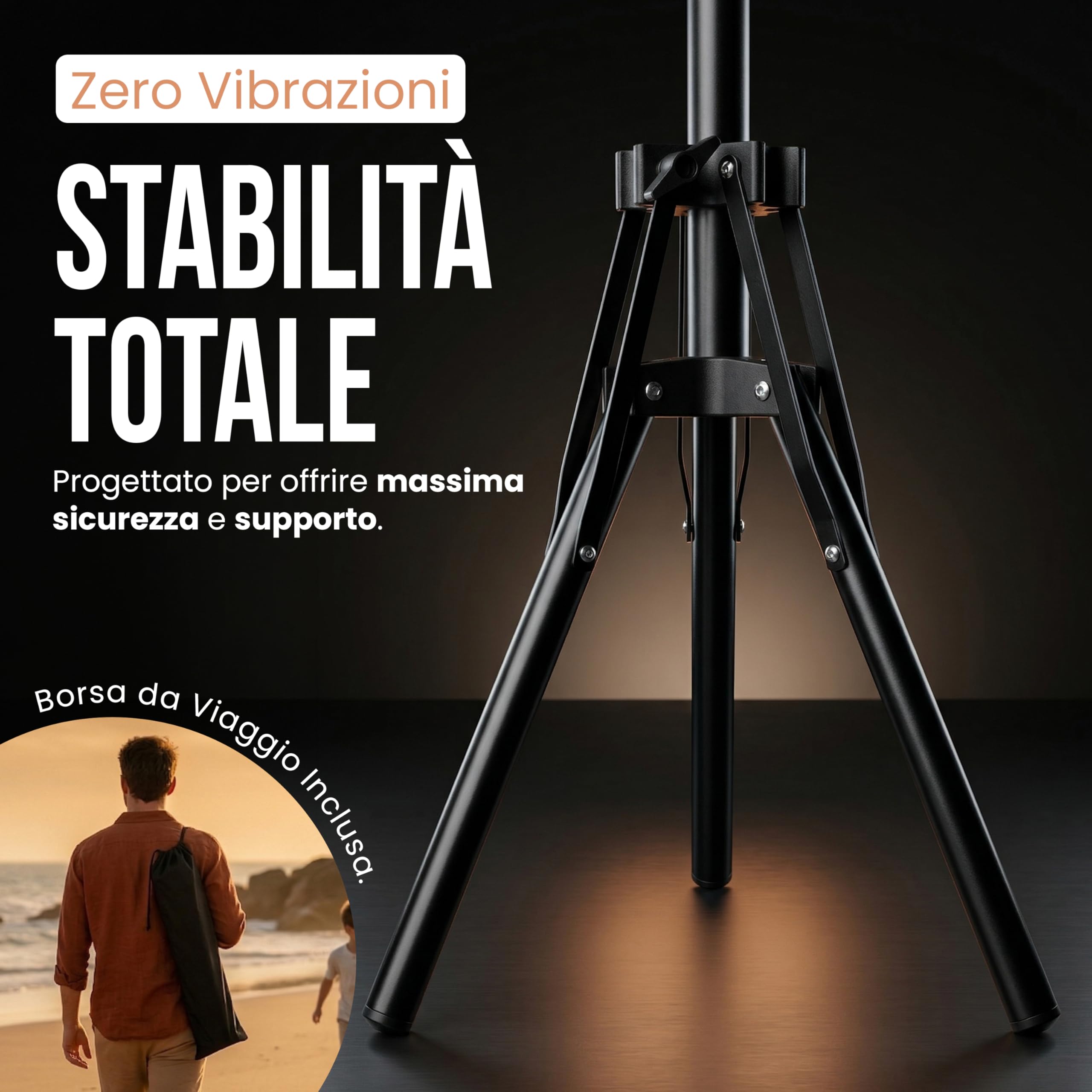 Treppiede Smartphone Stabile Regolabile Fino a 190 cm con Telecomando Bluetooth, Base Larga e con Testa 360°