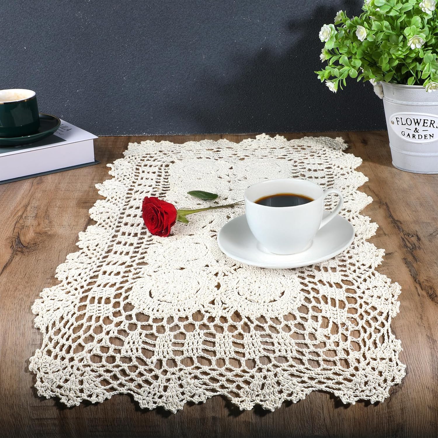 Lace Table Runner 15x28 Inch Rectangular Cotton Handmade Crochet Lace Table Runner Doilies Dresser Scarves Handmade Crochet Floral Placemats Crochets Doilies for Tables