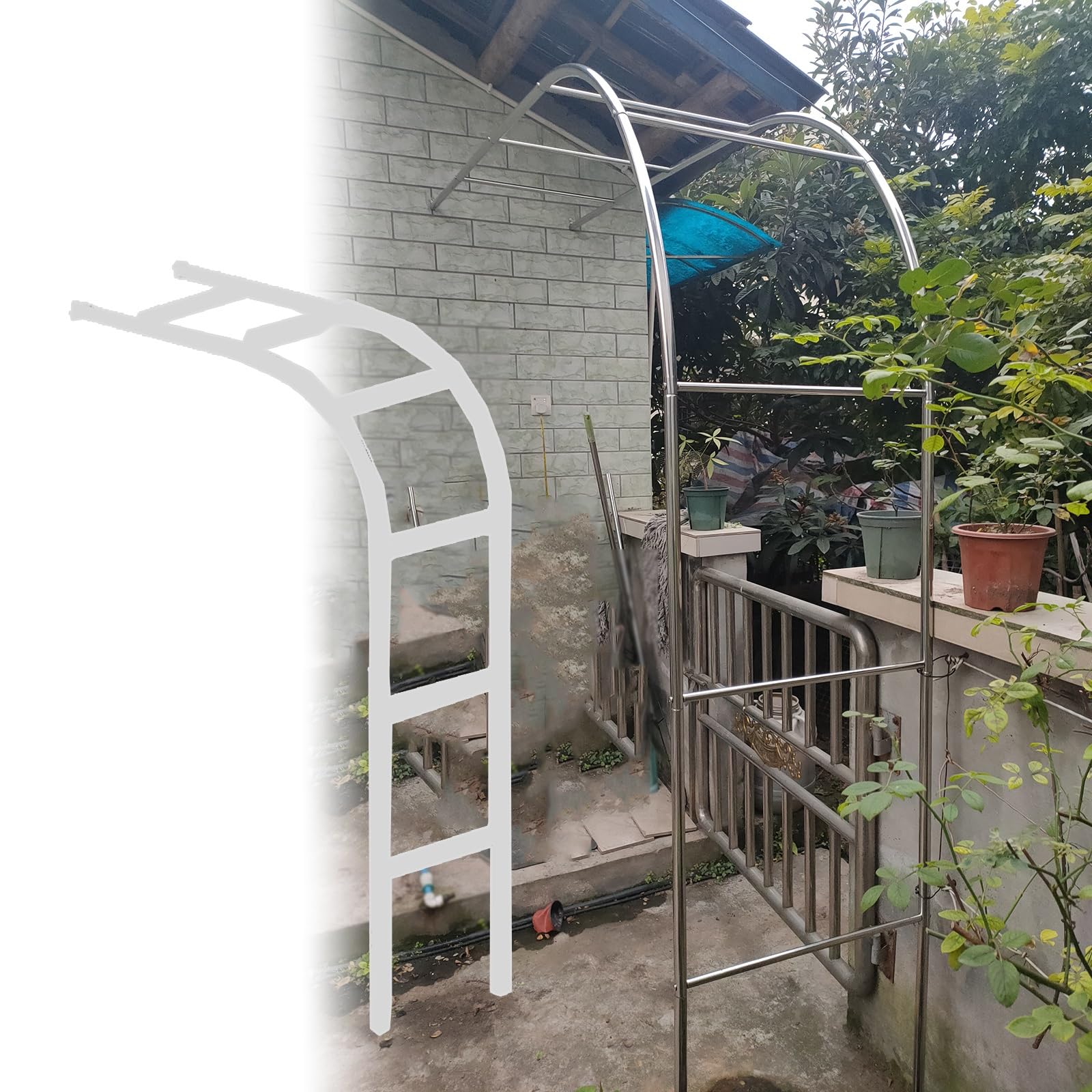 Yavyav One Color 2.4M Garden Arch Trellis, Half-Side Metal Wedding Arch, Climbing Plant Archway Arbour, Used In Outdoor Garden, Lawn, Yard, Wall Mounted(100 * 240Cm(3.3 * 7.9Ft))