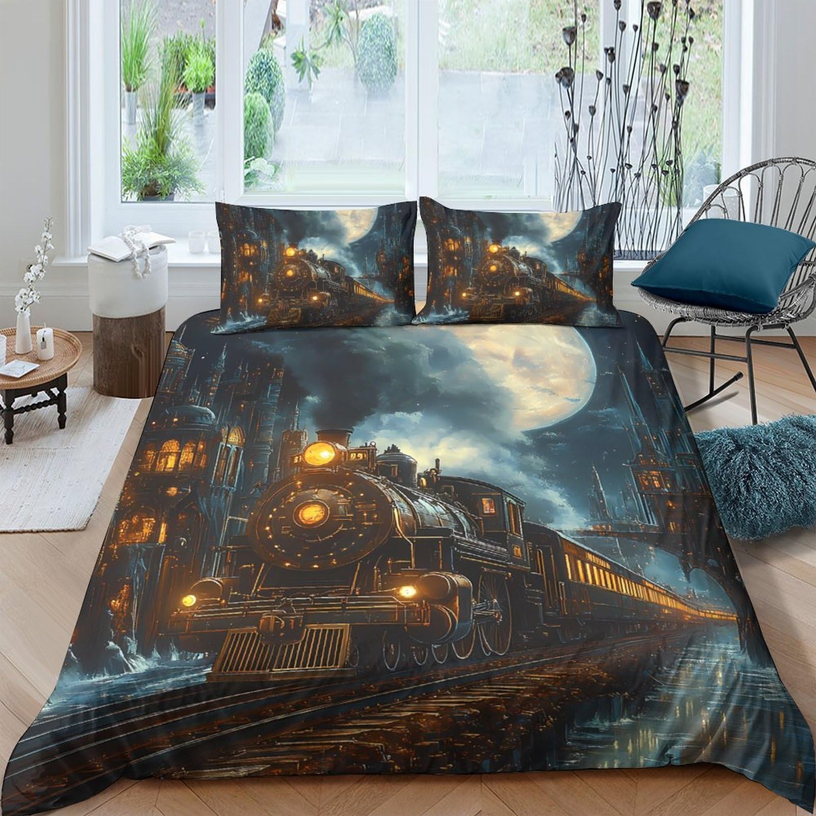 Ctjqhvkz Style-10 3D Printed Haunted Castle Fitted Sheet Microfiber Decor Moonlight Train Mattress Cover For Bedroom Guest Room Single（135X200cm）