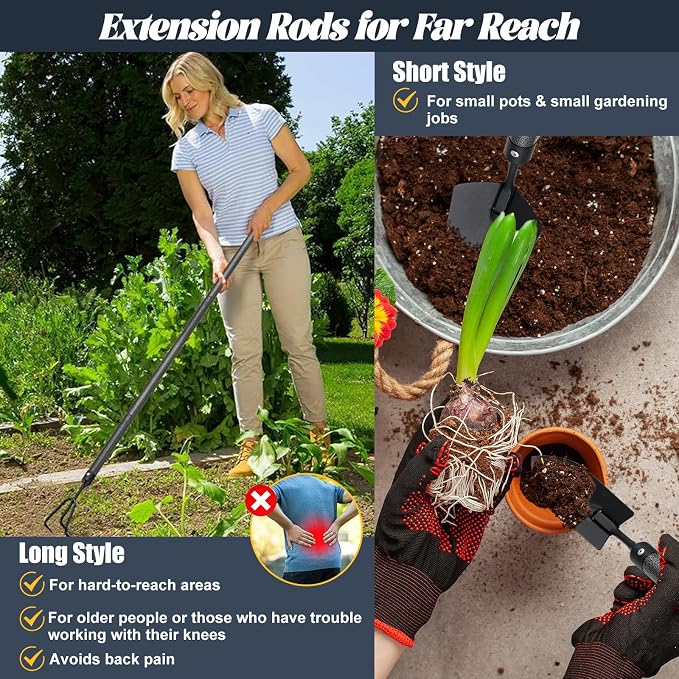 Set de herramientas de jardinería 5 piezas con mango extendido miniatura 6