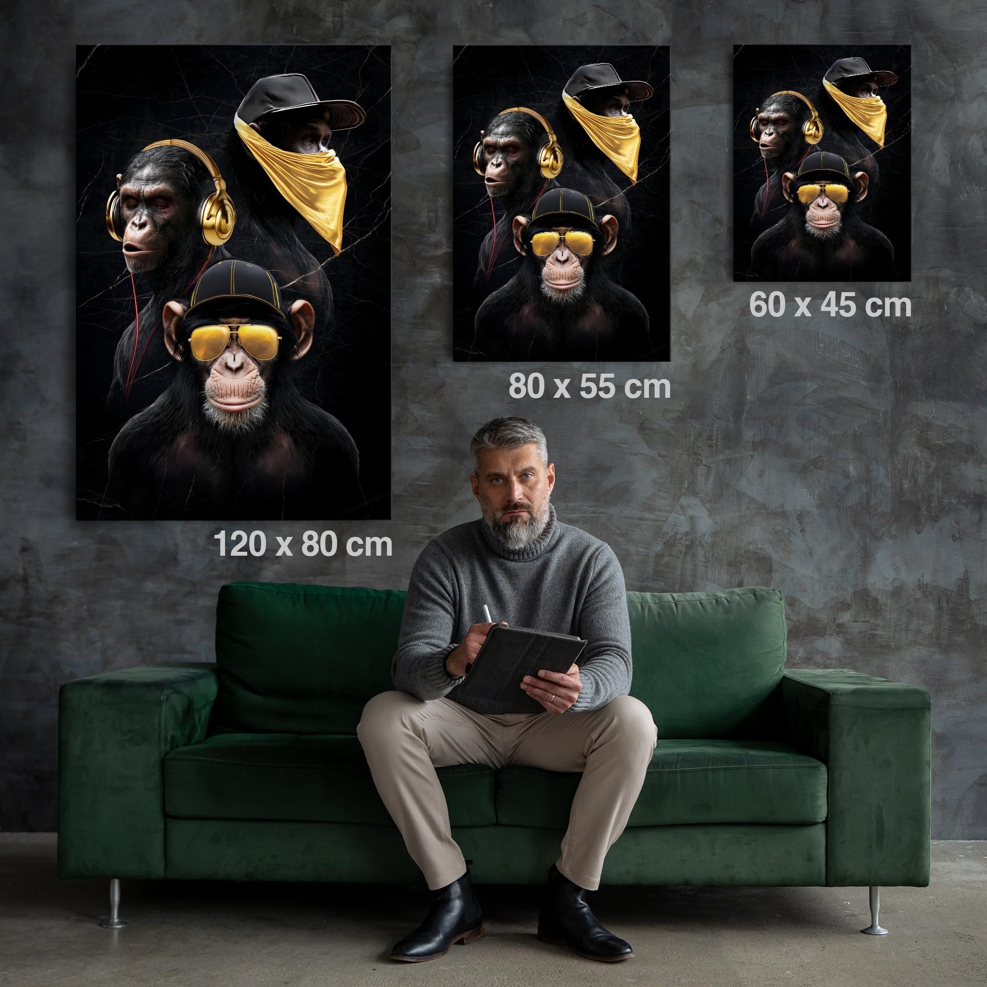 Artmazing | Affen Gang bunt | S-Art Bilder | Moderner Affen-Gang | Leinwandbilder XXL für Wohnzimmer | Wanddekoration XXL