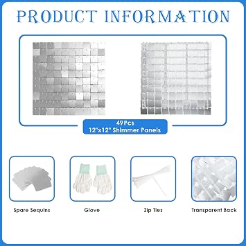 Silver Shimmer Wall Backdrop, 49pcs Sequin Panels