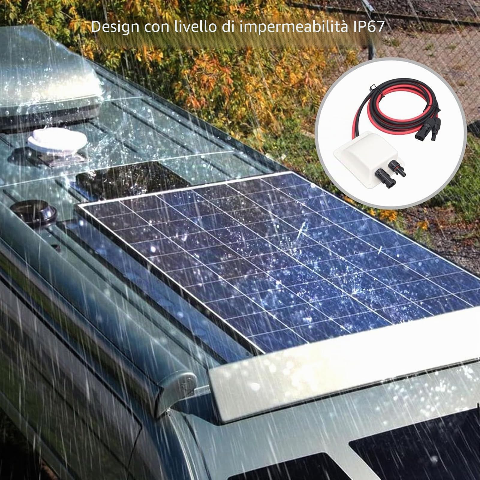 Passacavo solare doppio, passacavo impermeabile, passacavo a energia solare, passacavo a 2 vie con cavo solare da 2 m, per camper, barca fotovoltaica