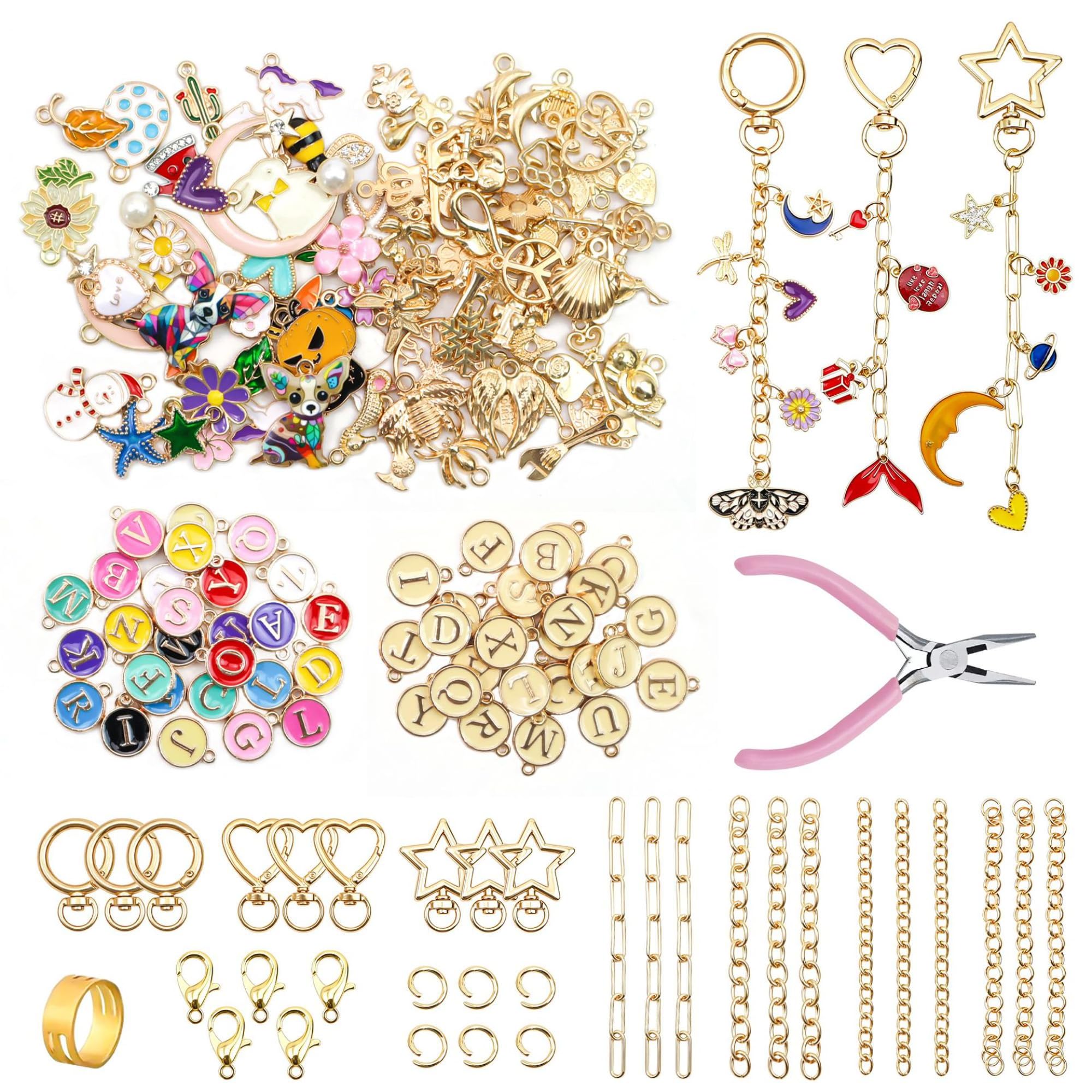 286 Stück DIY Schlüsselanhänger Bastelset, Komplett Handmade Set