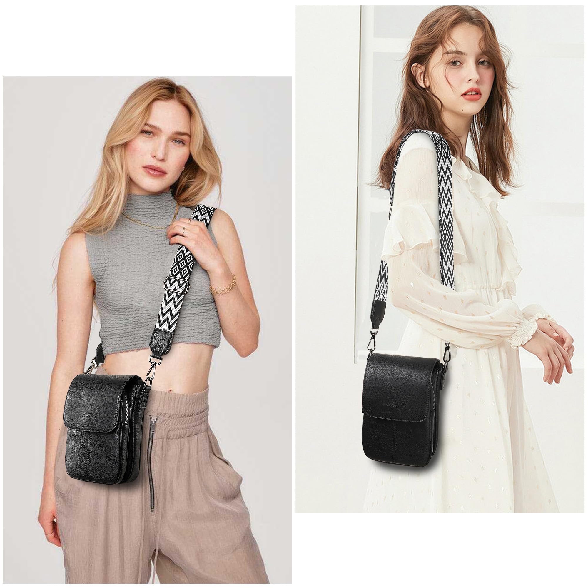 TANTOMI Small Crossbody Bags for Women, Small Purses with Card Slots Phone Purse Wide Adjustable Strap: 01-black