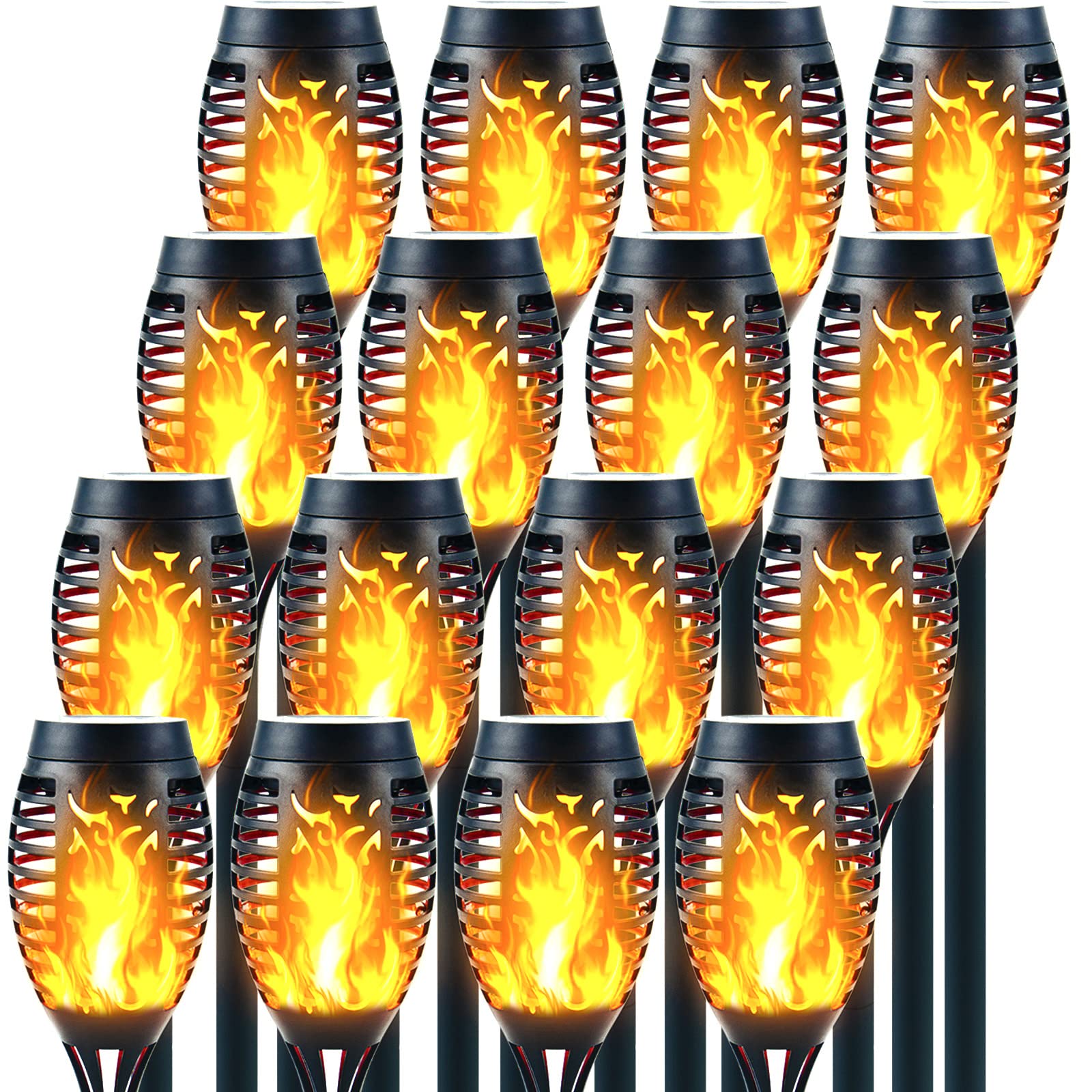 Mini Solar Torch Lights with Flickering Flame - Waterproof Outdoor Tiki Torches with 12LED Auto On Off Super