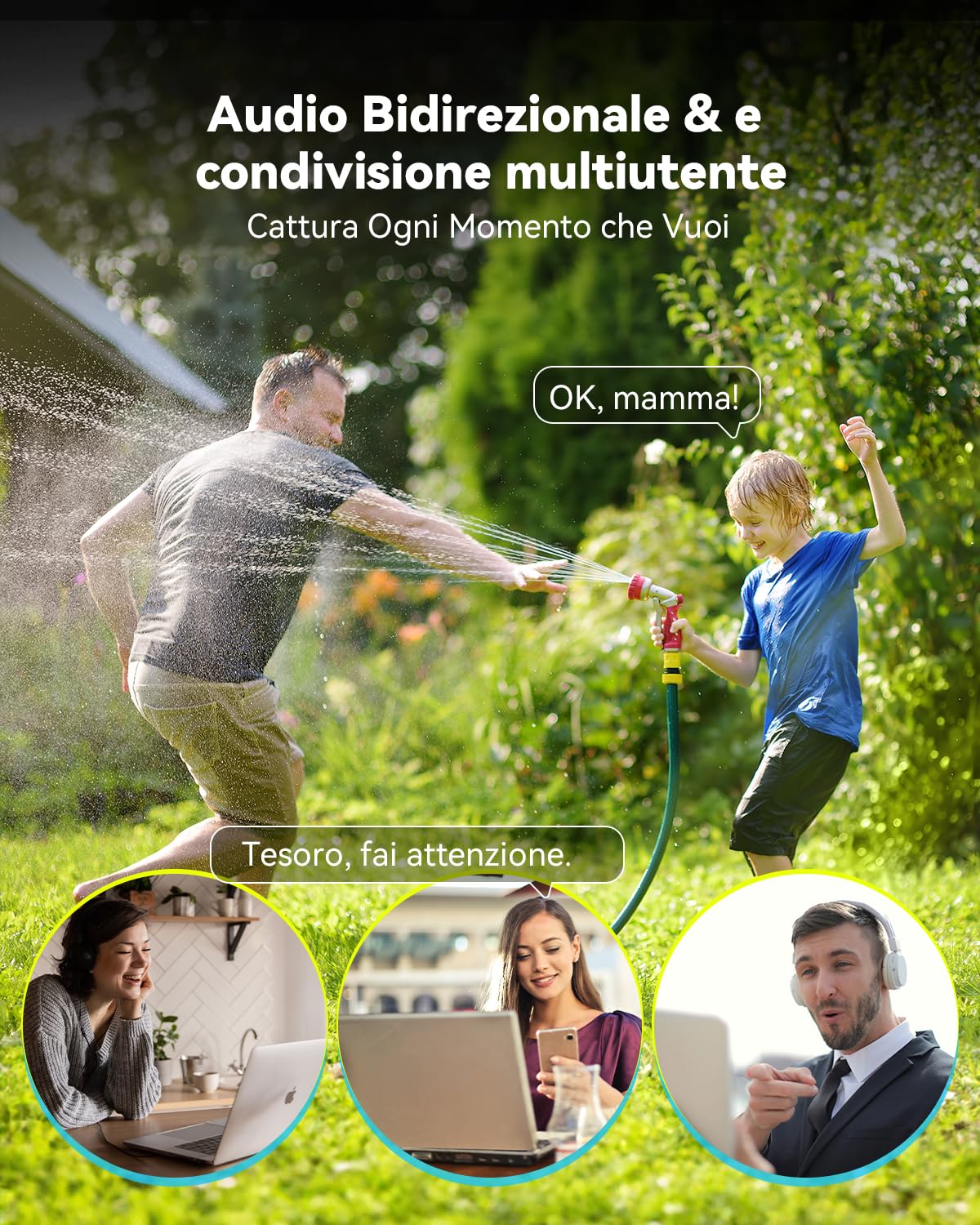 blurams 2K Telecamera Wi-Fi Esterno Interno - 360° PTZ Videocamera Sorveglianza con Visione Notturna a Colori, 5GHz WiFi, Rilevamento Movimento, Audio Bidirezionale, IP66 Impermeabile