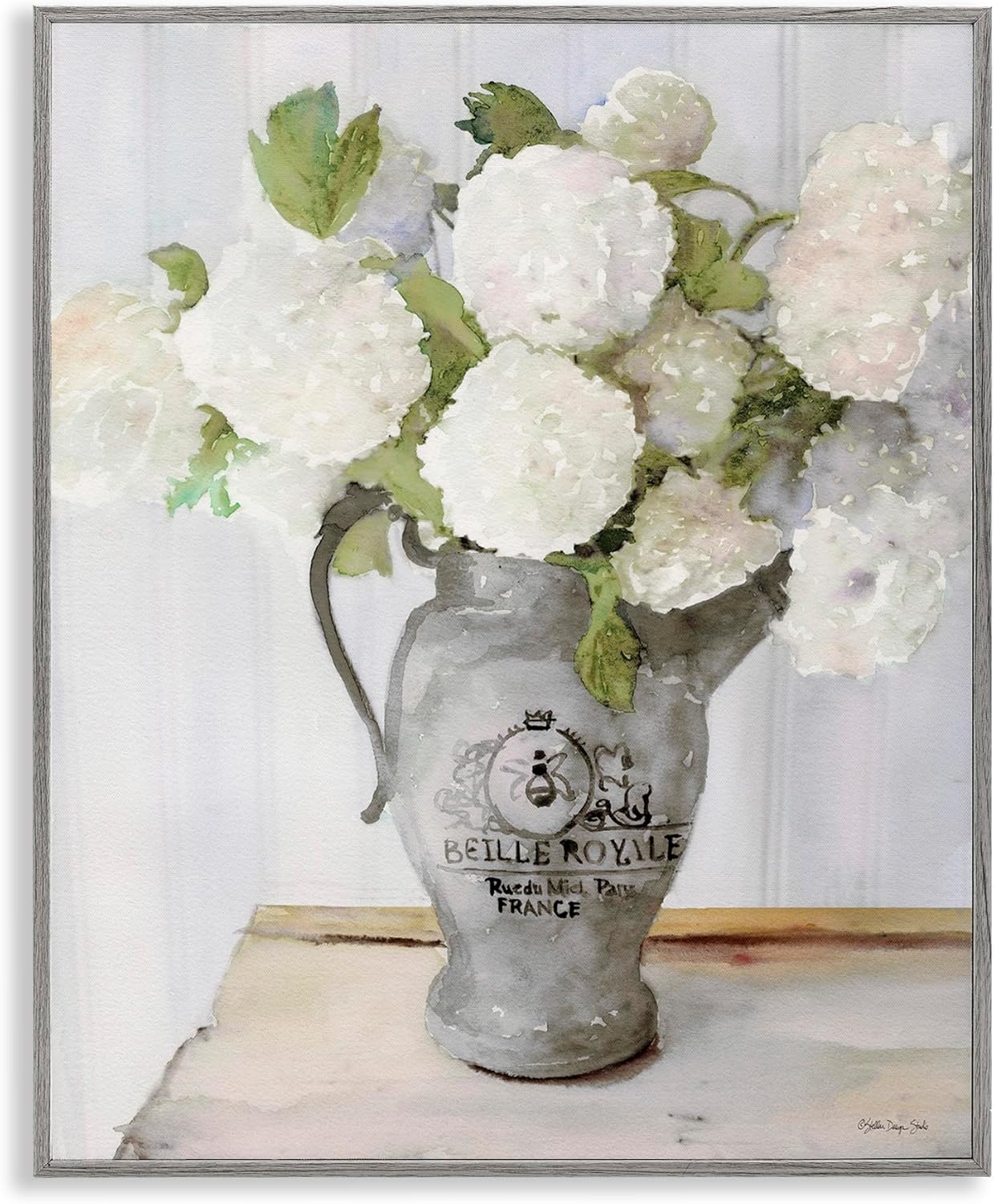 Stupell Industries White Hydrangea in French Country Pitcher Still Life, Designed by Stellar Design Studio Wall Art, 16x20, Grey Framed