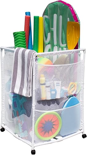 Cubo organizador de almacenamiento con ruedas para piscina, mediano, (25.4 pulgadas de ancho x 25.4 pulgadas de largo x 40 pulgadas de alto), color