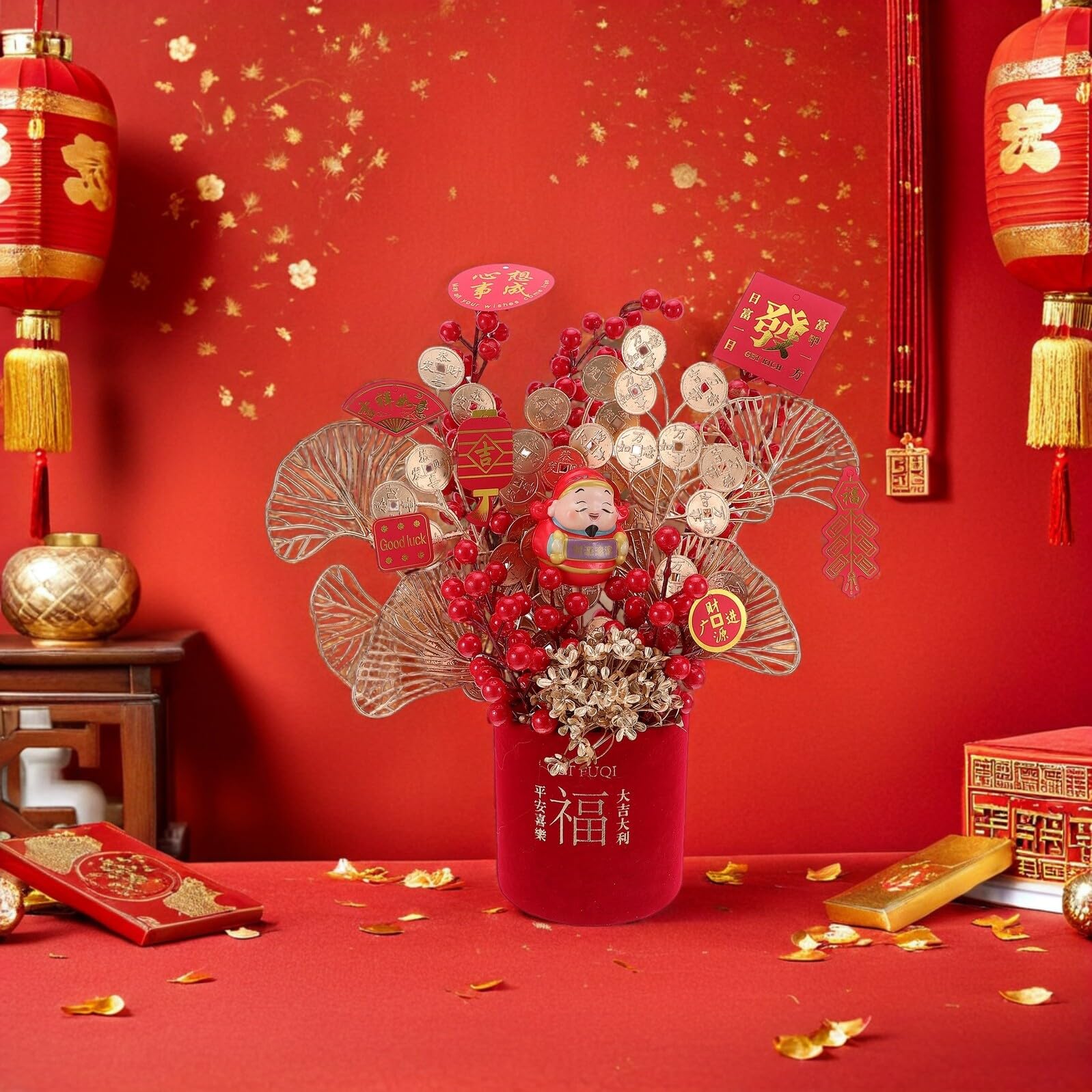 Ipetboom Decorazioni Capodanno Cinese Feste Kit Bonsai Materiale Secchio Ornamenti Festivi Primaverili per Desktop Tavolo