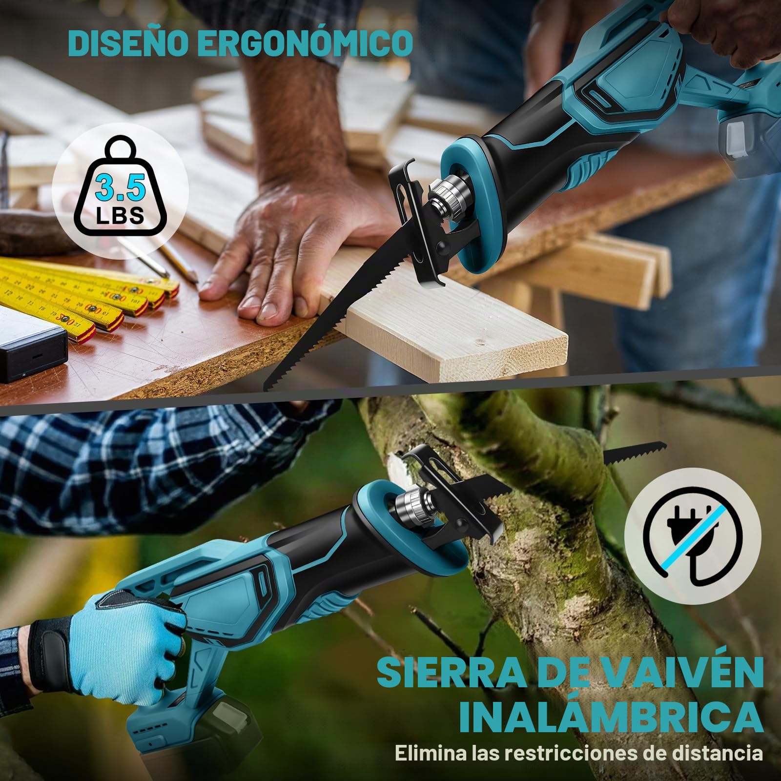 Roadtime Sierra Sable Inalámbrica para Makita 18 V baterías (sin batería) ﻿ | motor sin escobillas 0-4000 RPM Sierra Electrica de Velocidad Variable, con 4 Cuchillas para Cortar PVC/Madera/Metal