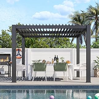 Aoxun Louvered Pergola 10' x 10' 96S Outdoor Metal Pergola with Adjustab...