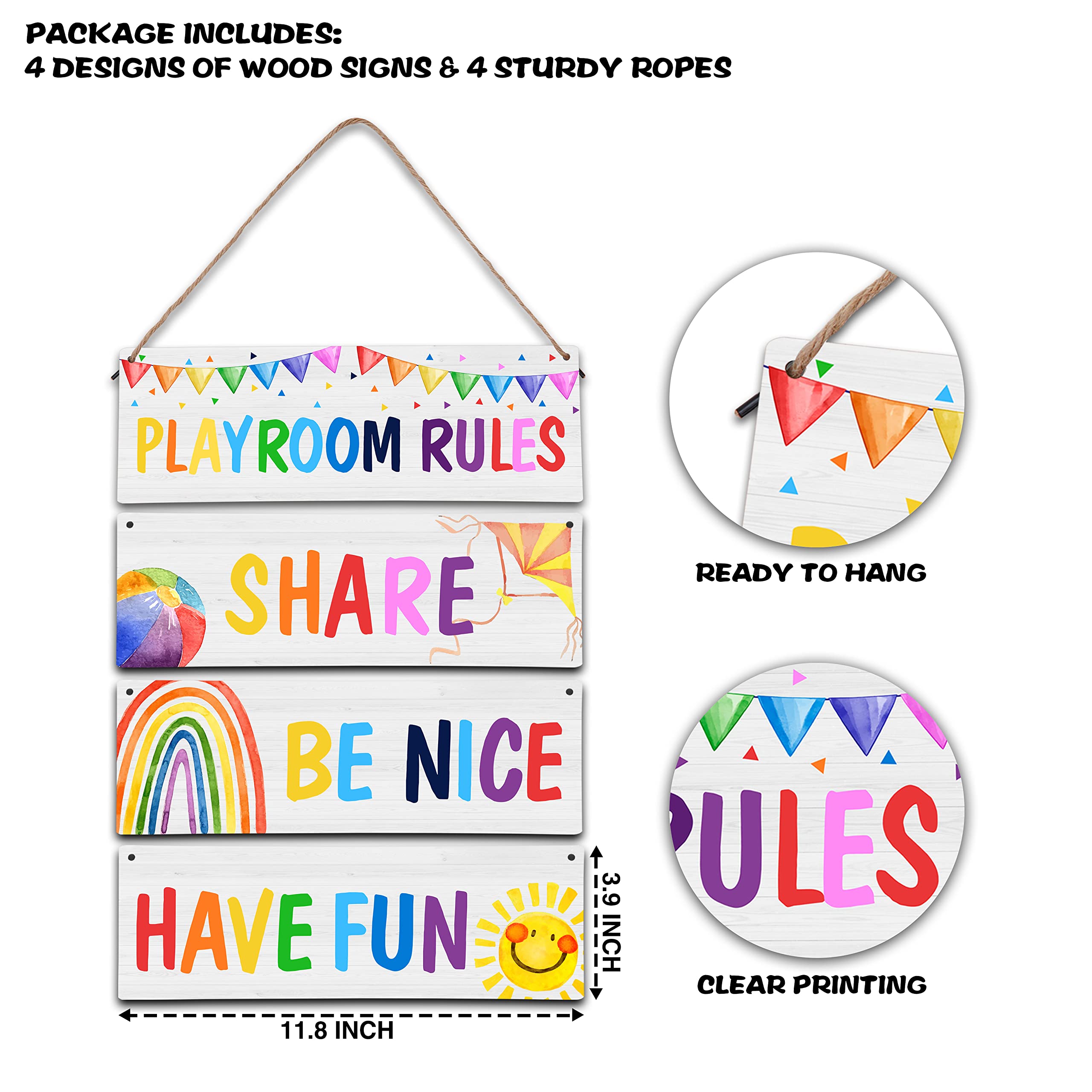 Snapklik.com : 4 Pieces Playroom Decor Kids Room Wall Decor Wooden Sign ...