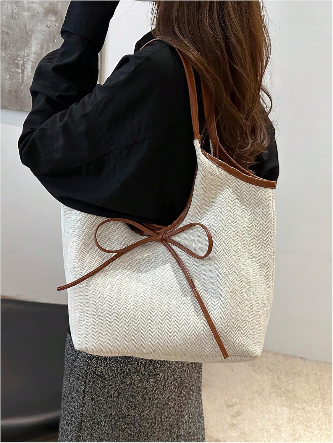 SweatyRocks Women's Bow Tote Bag Top Handle Large Capacity Shopping Shoulder Handbags - Image 3