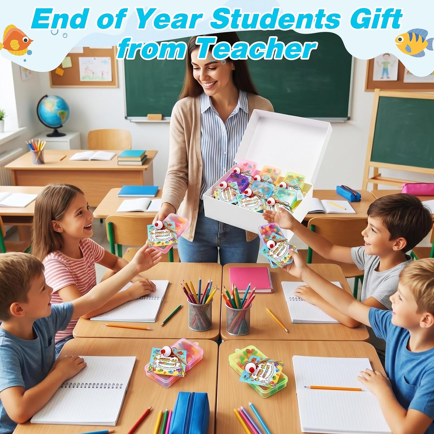 24 Set End of Year Gifts for Students from Teacher Bulk Fishing Party Favors Little Tackle Boxes with Cards Summer End of School Year Graduation Gifts Kids Preschool Kindergarten Rewards