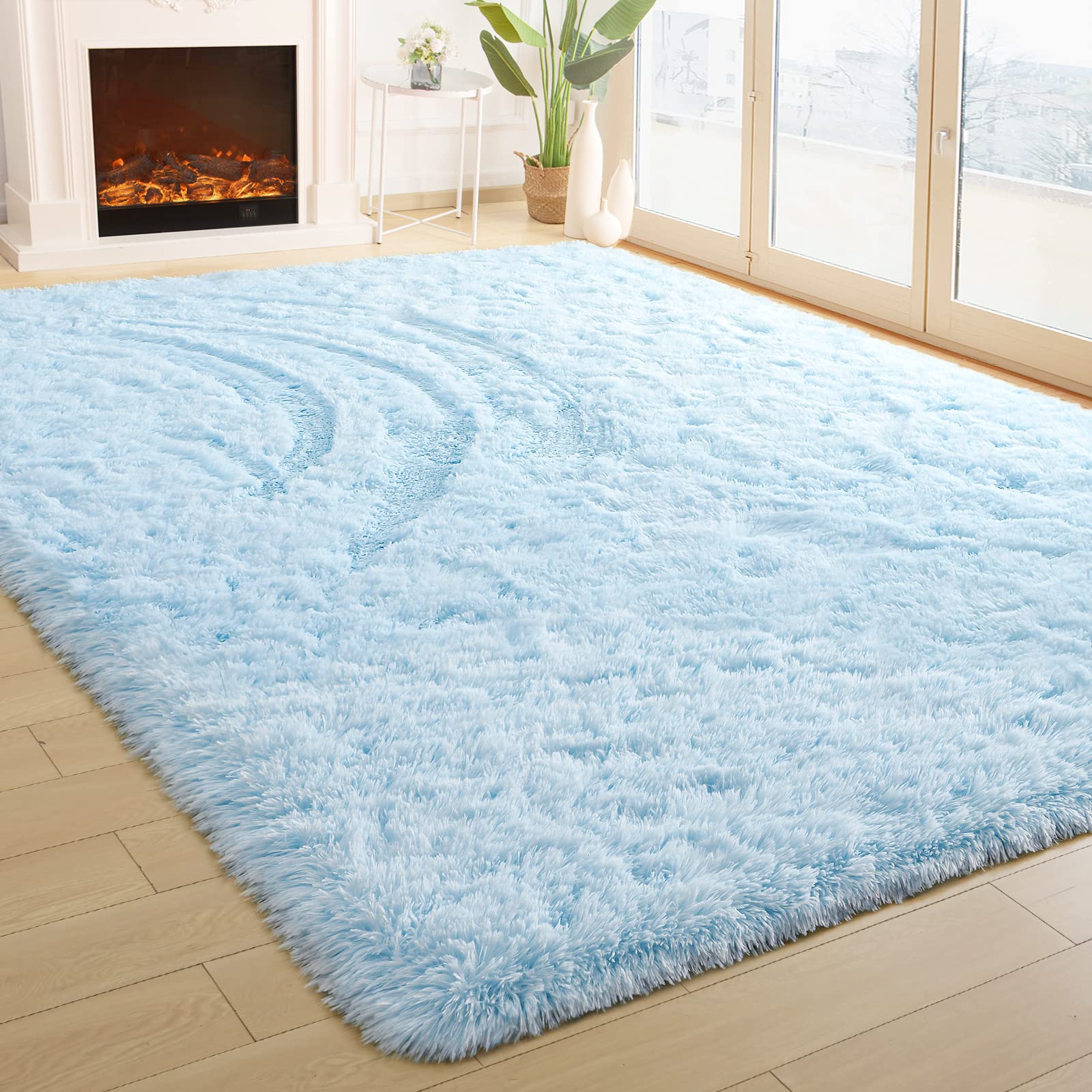 Merelax Soft Modern Indoor Shaggy Area Rug for Bedroom Livingroom Dorm Kids Room Home Decorative, Non-Slip Plush Fluffy Furry Fur Rugs Comfy Nursery Accent Floor Carpet 5x8 Feet, Baby Blue