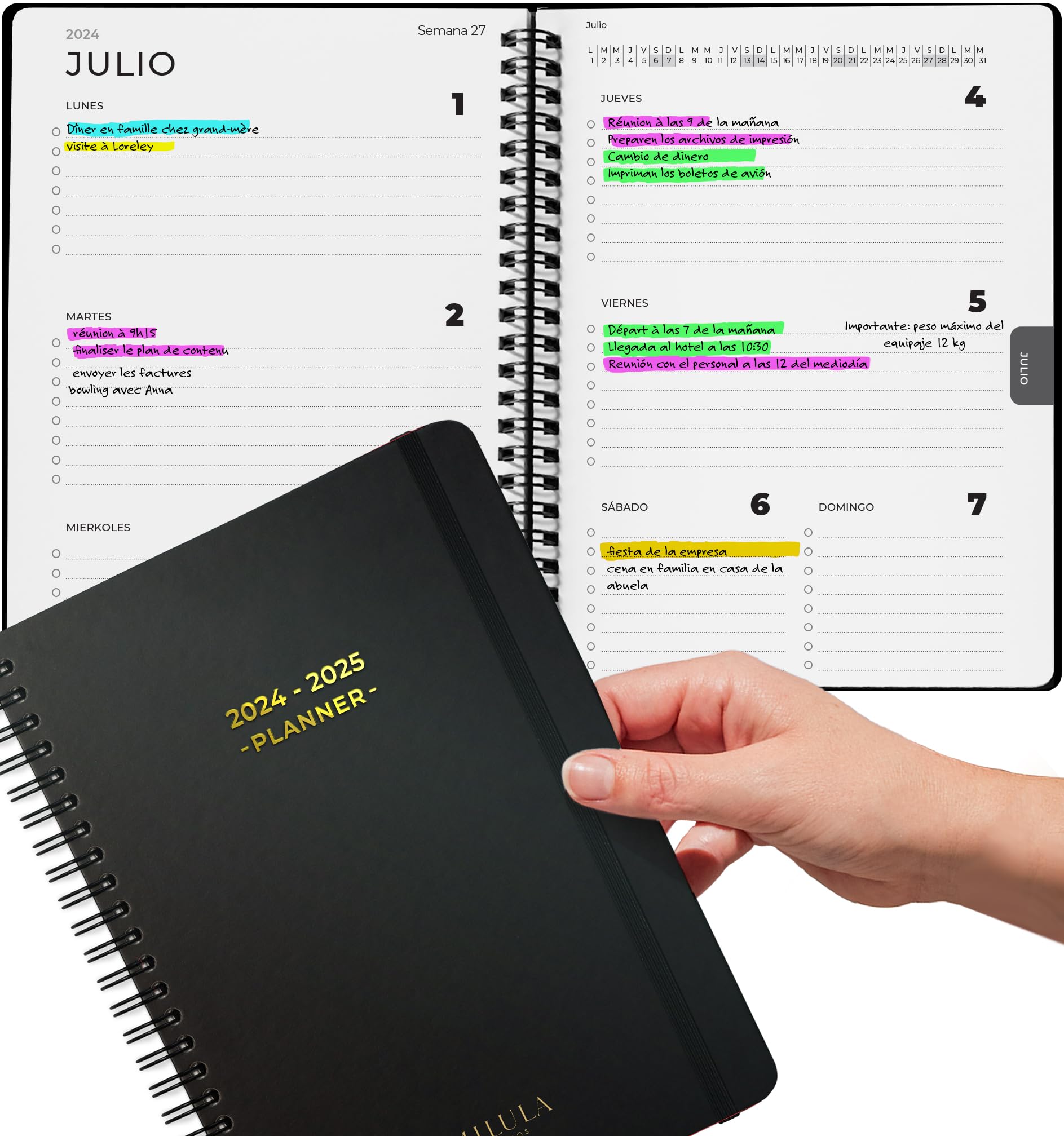 Planificador Semanal 2024/2025 - Agenda Semanal 2024/2025 A5 – Incrementando la Productividad - Agenda 2024/2025 Dia Por Pagina A5 - Calendario Anual A5