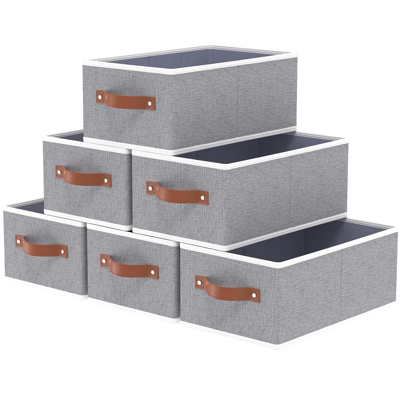 OUTBROS 6 Pcs Cestas de Almacenamiento, Gris, 41×25×16.5cm | Cajas Almacenaje Plegables con Tapa, Contenedores de tela Para Almacenamiento Cajaspara Guardar Ropa
