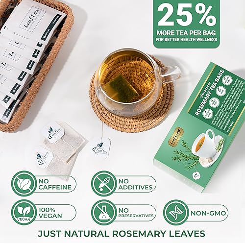 Miniatura 4 de LeafLea - Té de hojas de romero 100% puro, suave alivio digestivo y relajante, con sabor sutil y natural, sin cafeína, sin azúcar ni OMG, vegano, 80