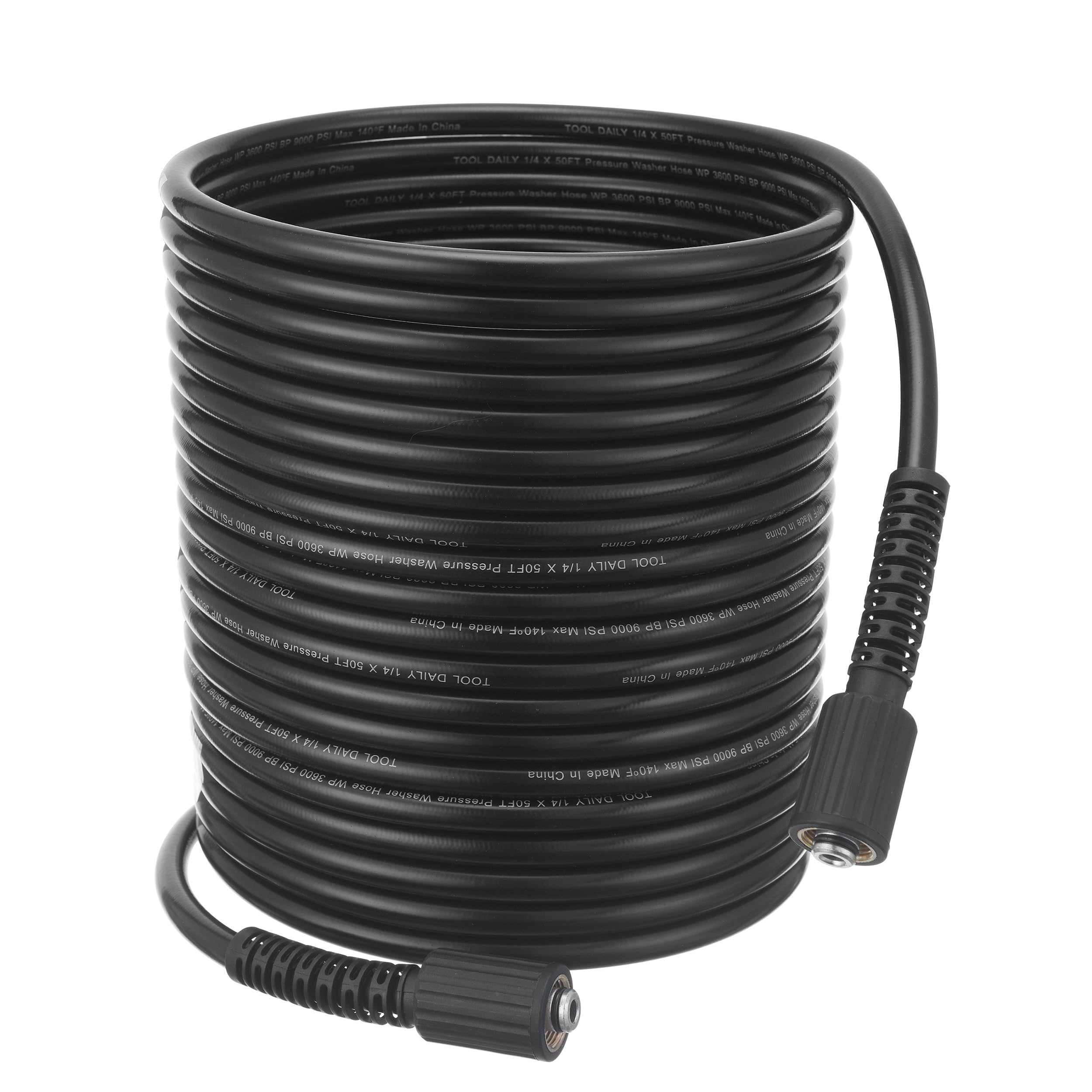 Tool Daily Tuyau de Rechange pour Nettoyeur Haute Pression 15,2 m x 1/4" (6.35 mm), 250 bar, Raccords M22 14 mm, Flexible de Remplacement Compatible avec la Plupart des Marques