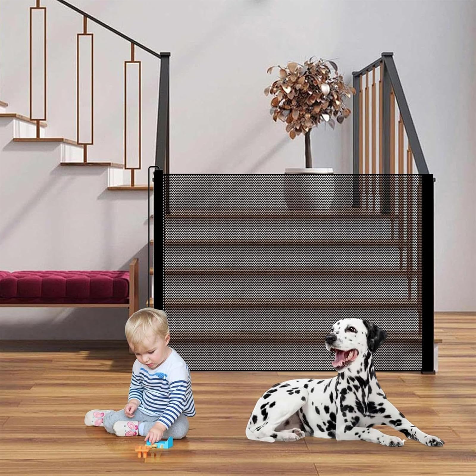 Cancello retrattile per cani, barriera flessibile spazi stretti casa a prova di bambino facile installazione per animali domestici regolabile non foratura necessaria cane gatti per porte di