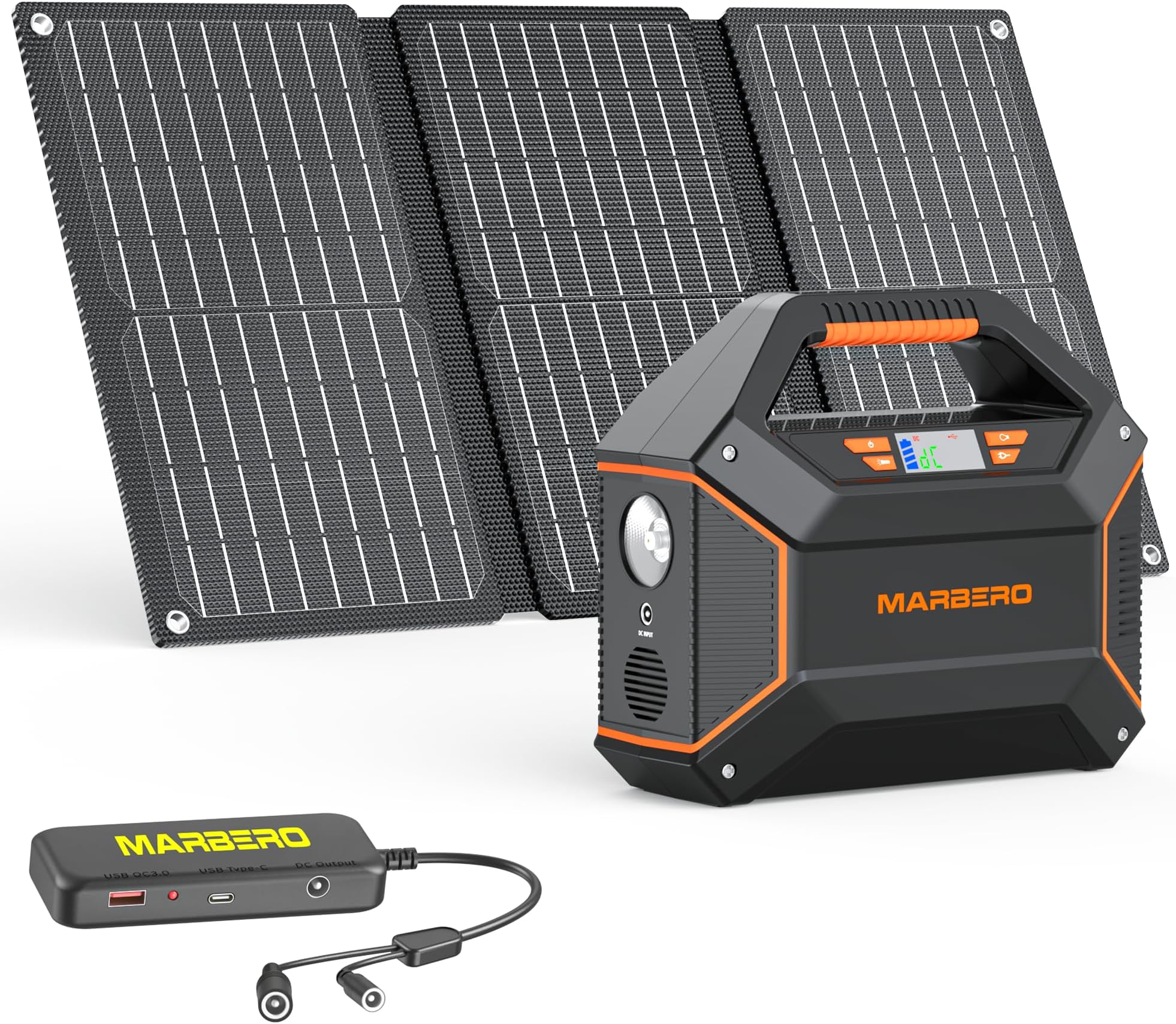 MARBERO 155Wh Solar Generator with Solar Panel Included 30W Portable Power Station 100W 150W Surge Multi-Output Solar Powered Generator Ultra Lightweight for Camping Emergency Blackout