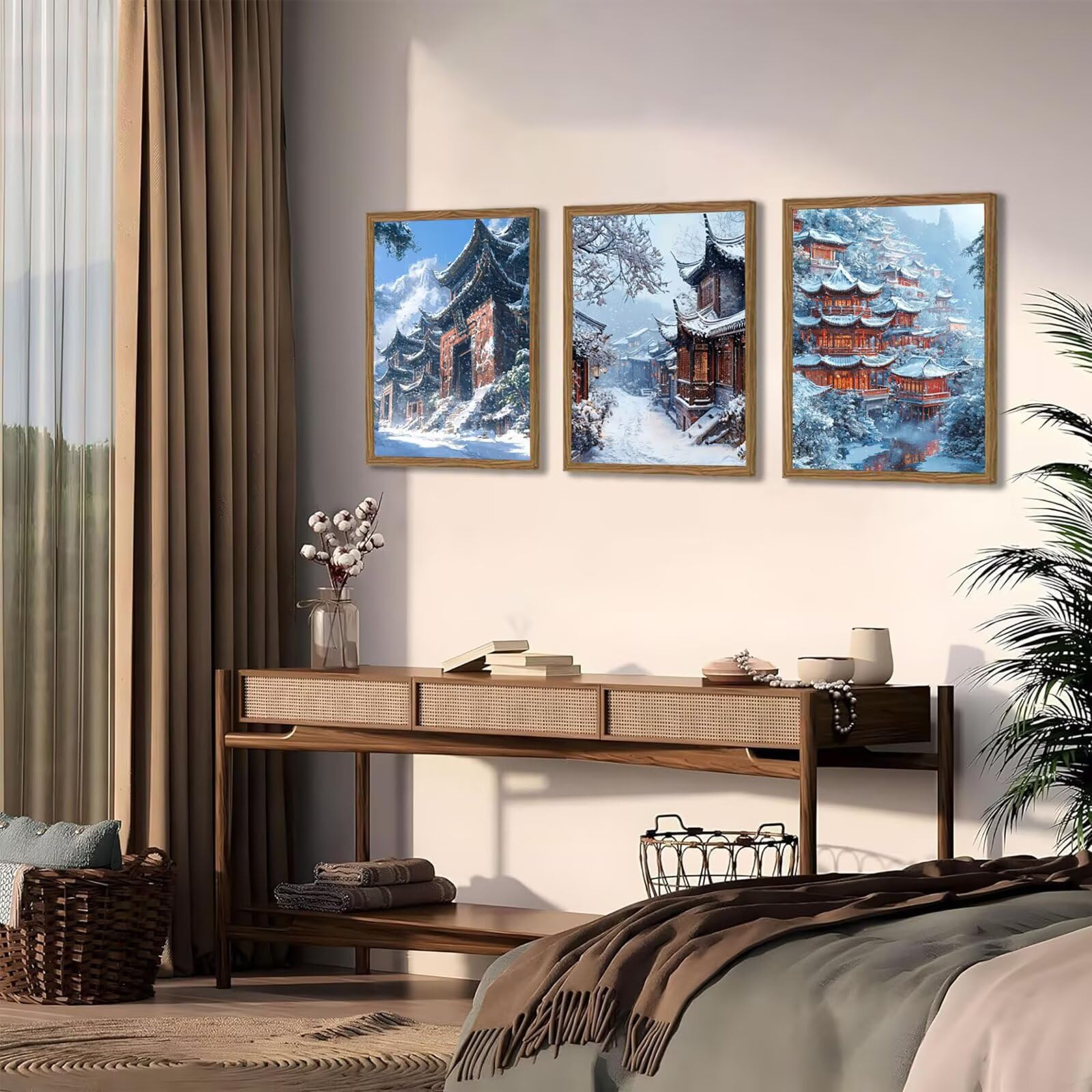 Generico Cnyaunfi 3 Pezzi Inverno Pittura Diamante Fai-Da-Te, 5D Bianco Diamond Painting Kit Completo per Hobby Creativi Adulti, Per La Decorazione Della Parete Di Casa 50x70cm YF-3396